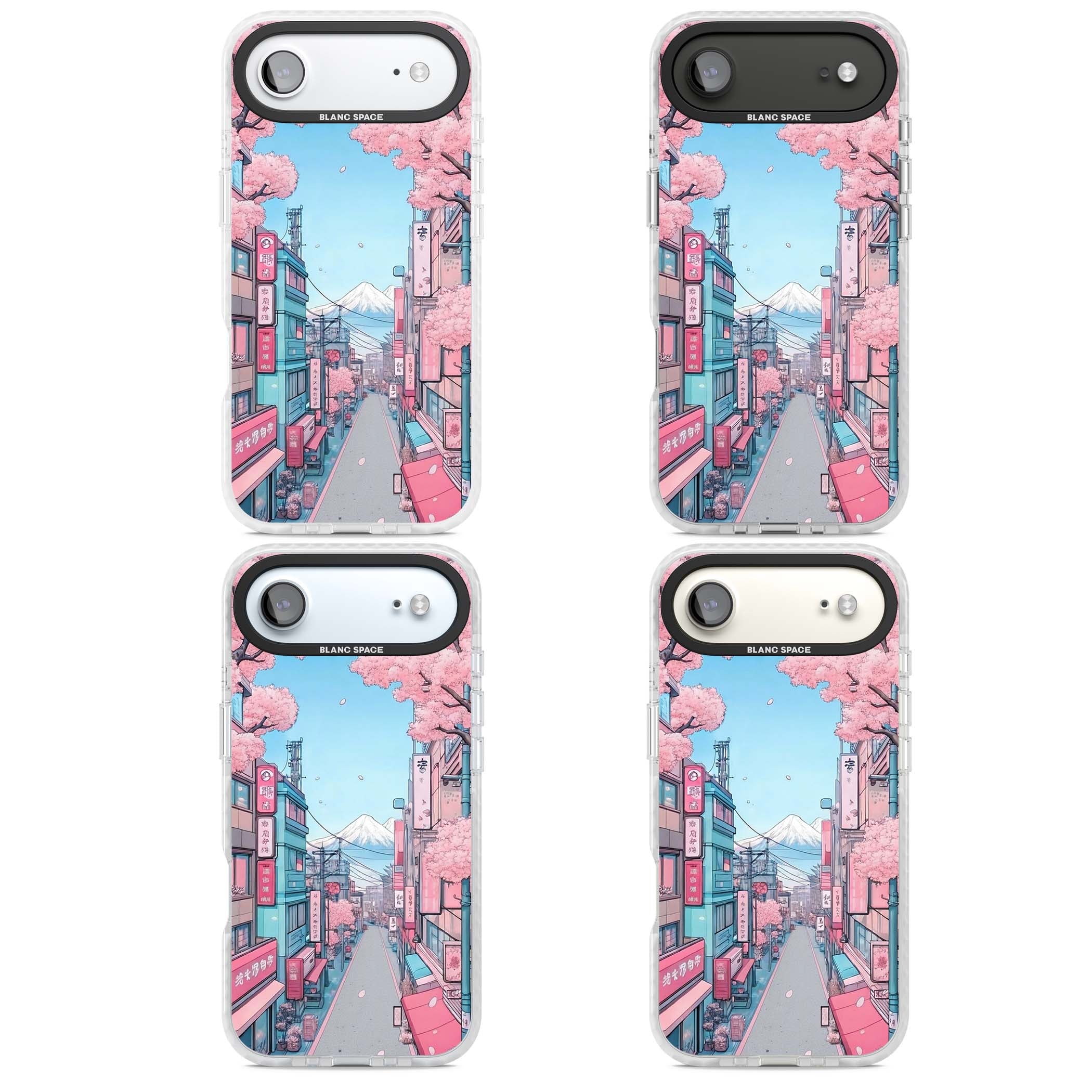 Sakura Lane anime iPhone case featuring Tokyo street scene with cherry blossoms and Mount Fuji | Impact Magsafe case for iPhone Air