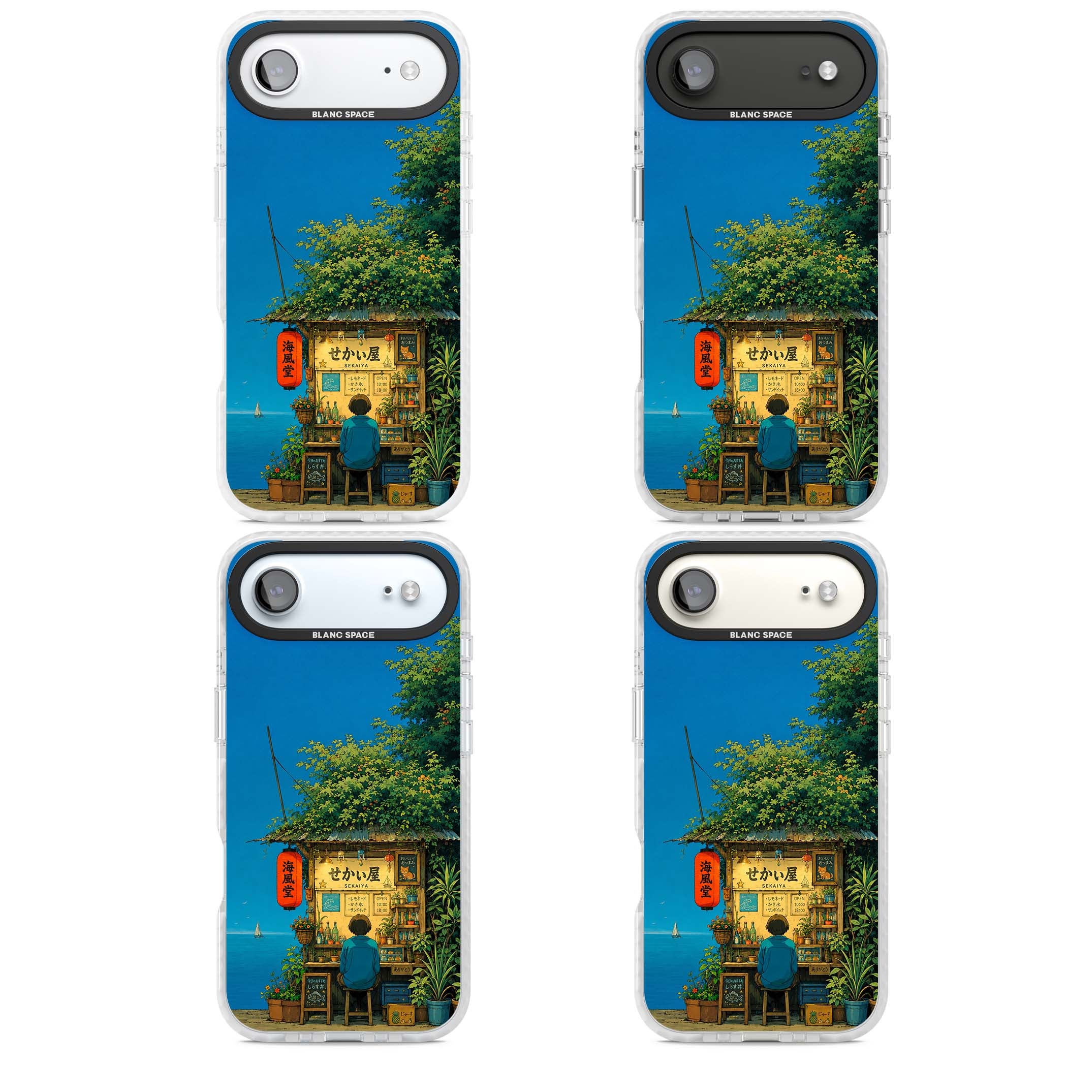 The Shirahama Kiosk anime iPhone case featuring a Japanese seaside shop, red paper lantern and ocean view | Impact Magsafe case for iPhone Air