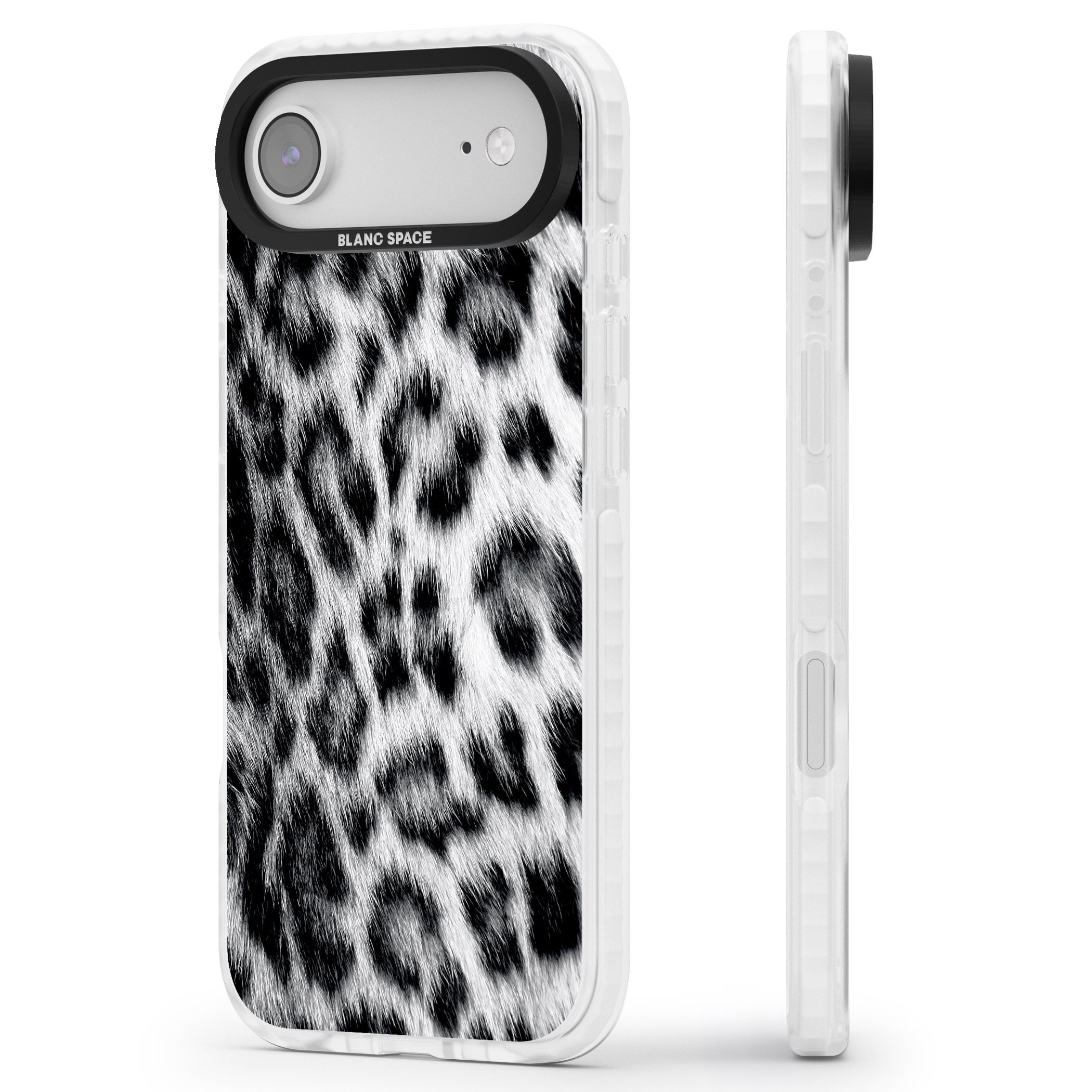 Animal Fur Pattern Snow Leopard iPhone 17 Air Impact Pro Clear Phone Case Side Profile