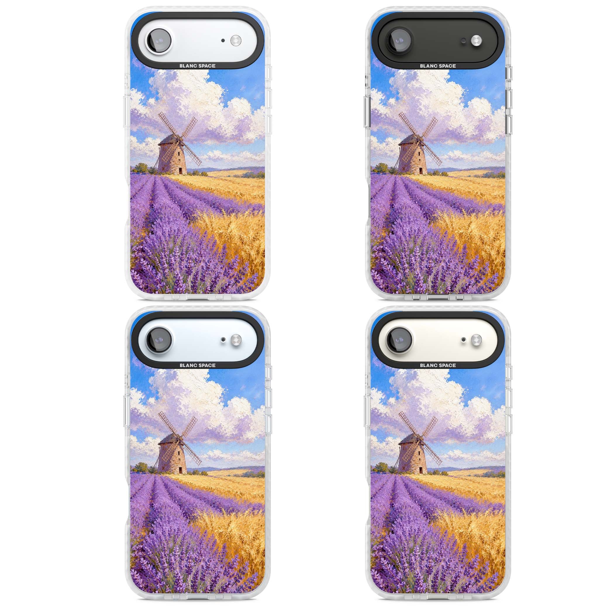 Lavender Mill cottagecore iPhone case featuring a French windmill, lavender field and golden wheat oil painting | Impact Magsafe case for iPhone Air