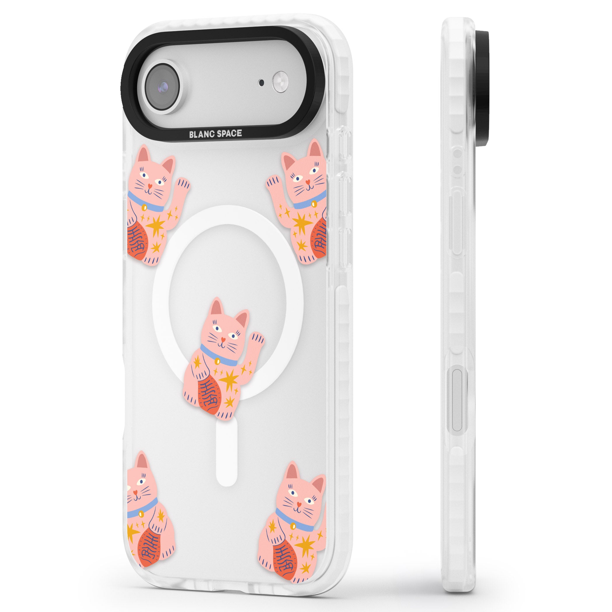 Waving Cat Pattern iPhone 17 Air Impact Pro Clear Phone Case Side Profile
