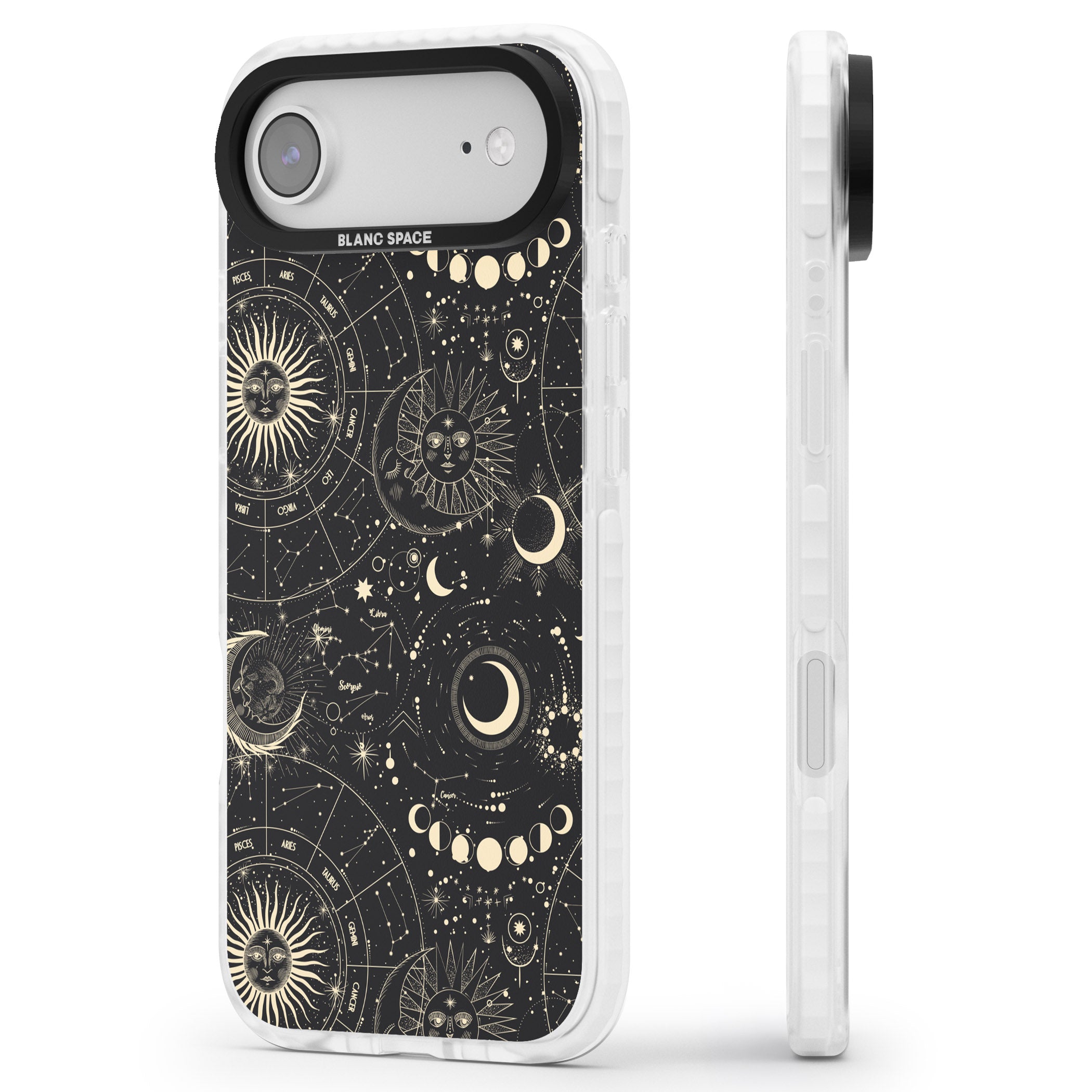 Celestial Suns, Moons & Zodiacs iPhone 17 Air Impact Pro Clear Phone Case Side Profile