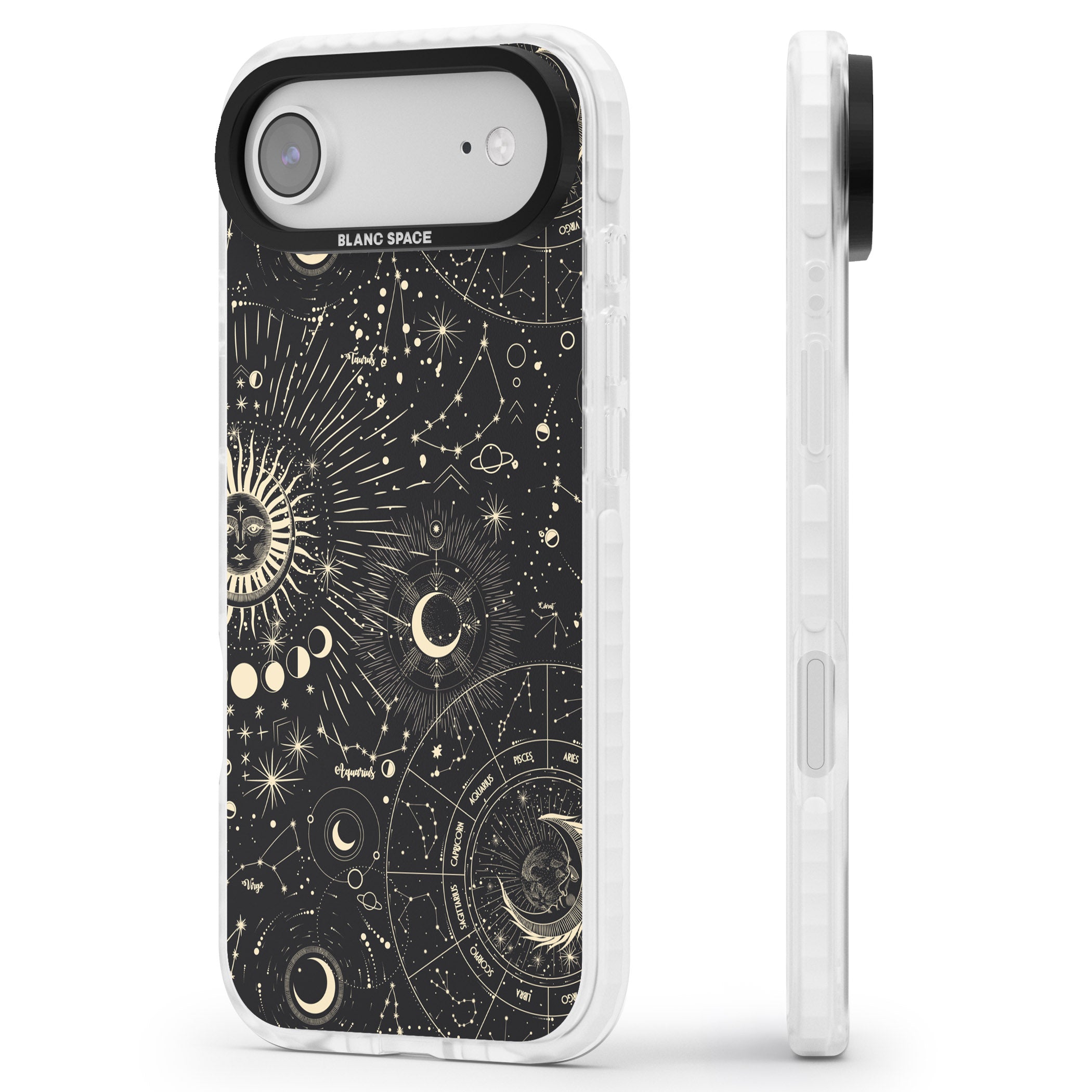Suns & Zodiac Celestial Chart iPhone 17 Air Impact Pro Clear Phone Case Side Profile