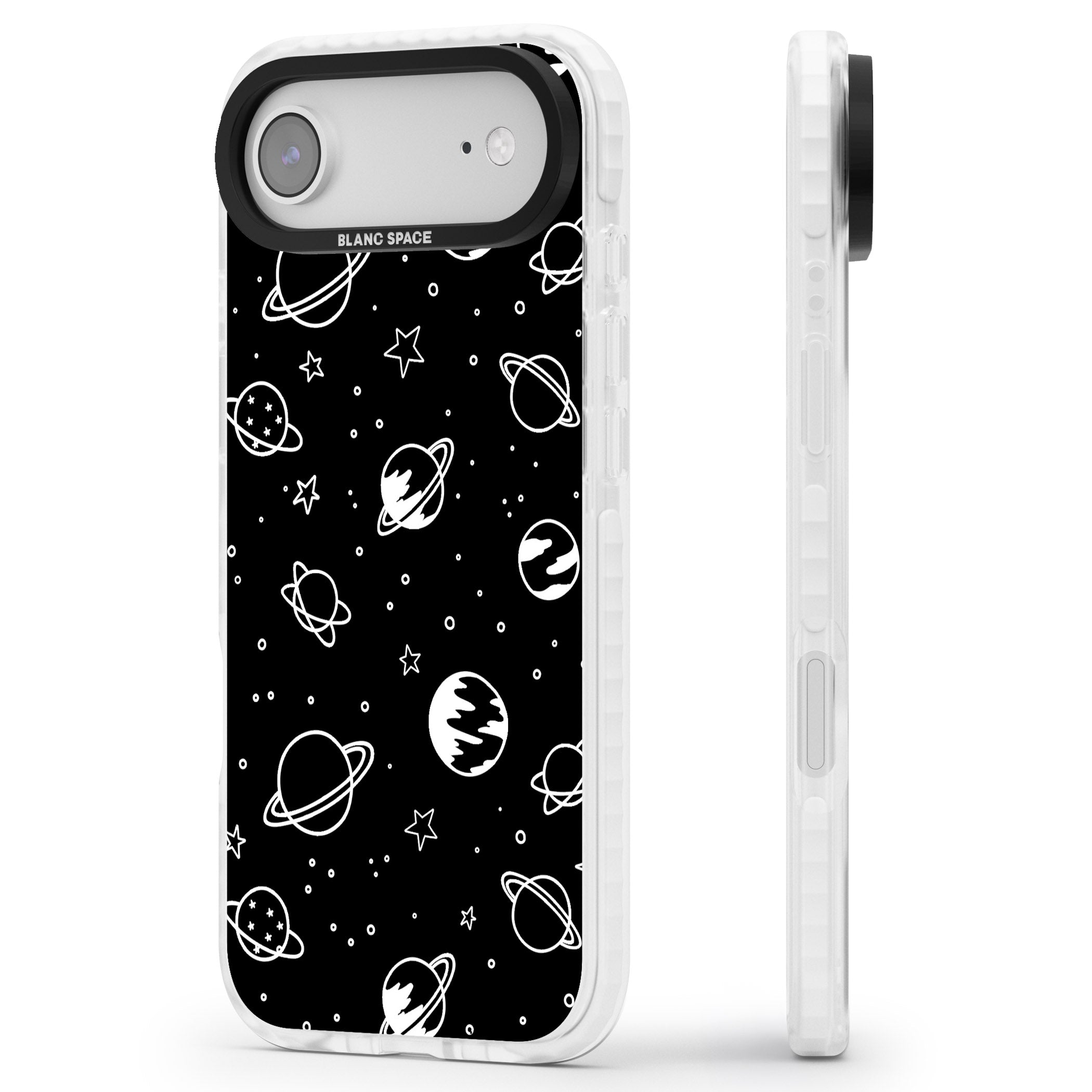 Cosmic Sketch White Black iPhone 17 Air Impact Pro Clear Phone Case Side Profile