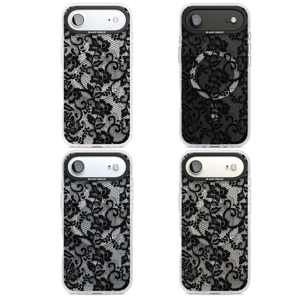 Black Lace gothic iPhone case featuring intricate black floral lace pattern with vintage whimsigoth detail | Impact Magsafe case for iPhone Air