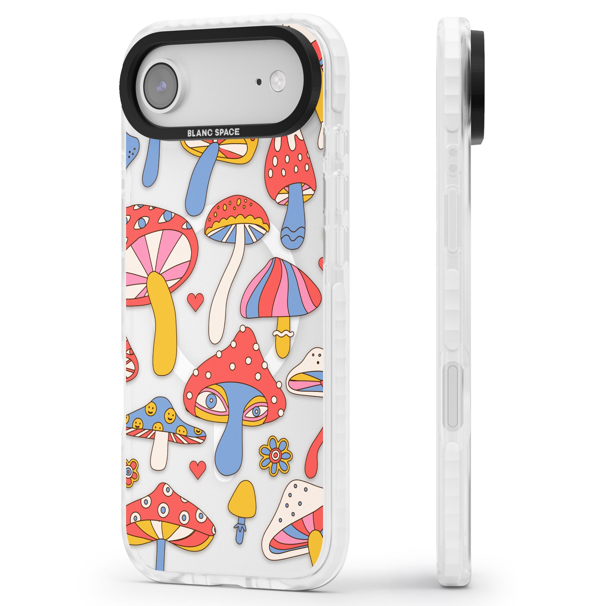 Vibrant Shrooms iPhone 17 Air Impact Pro Clear Phone Case Side Profile