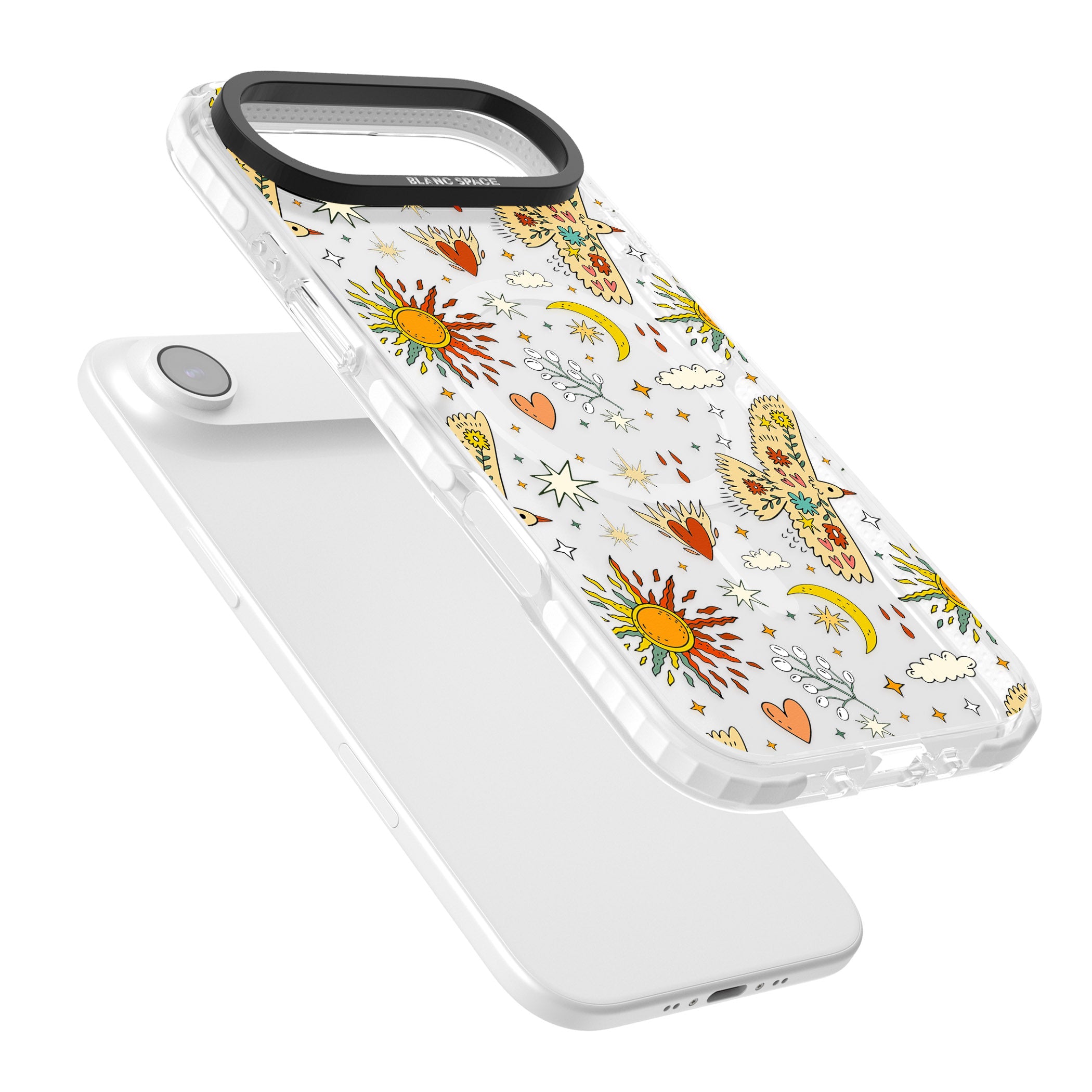 Boho Celestial Floral Bird Sun iPhone 17 Air Impact Pro Clear Phone Case Colours