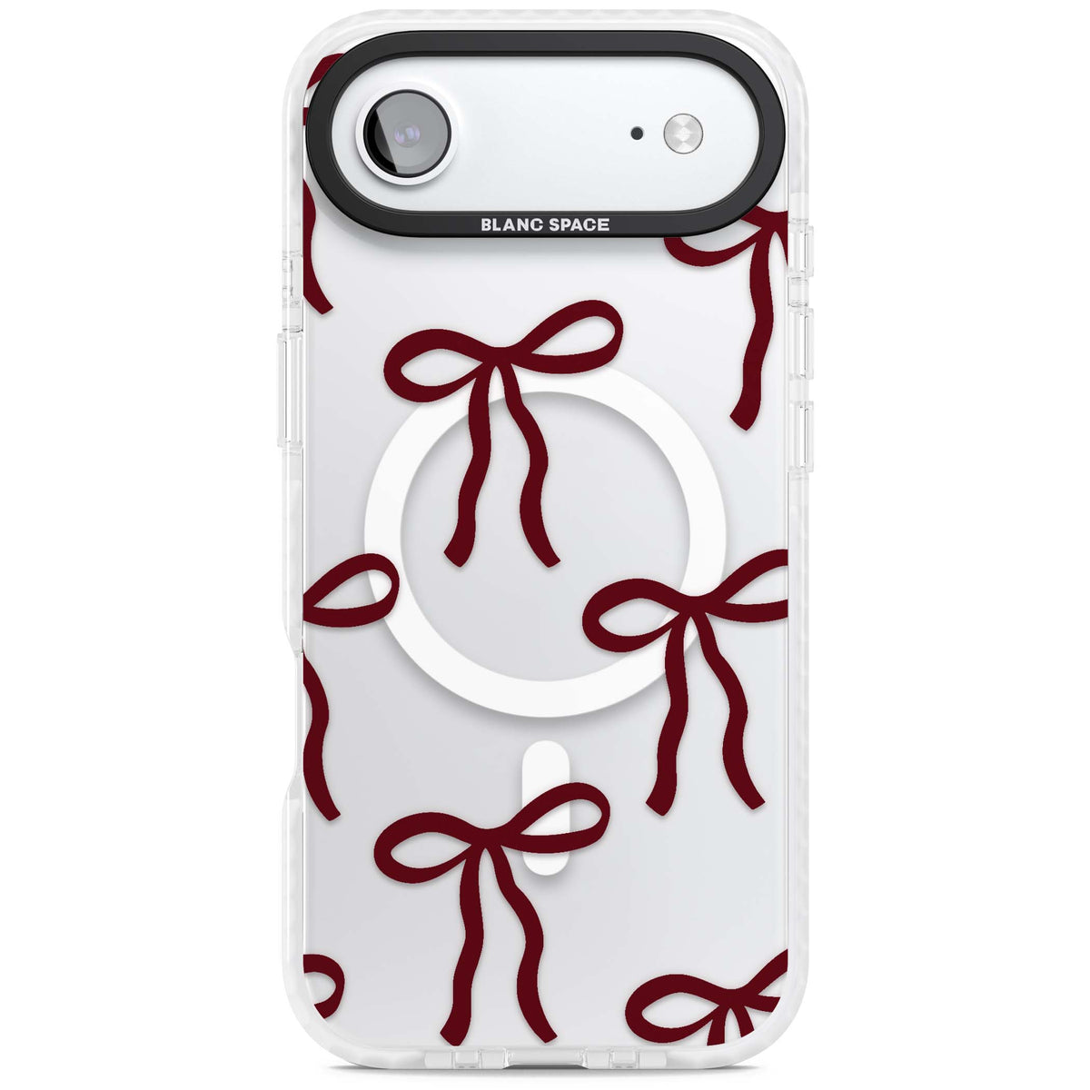 Burgundy Bows coquette iPhone case featuring hand-drawn burgundy red bows on a clear background | Impact Magsafe case for iPhone Air