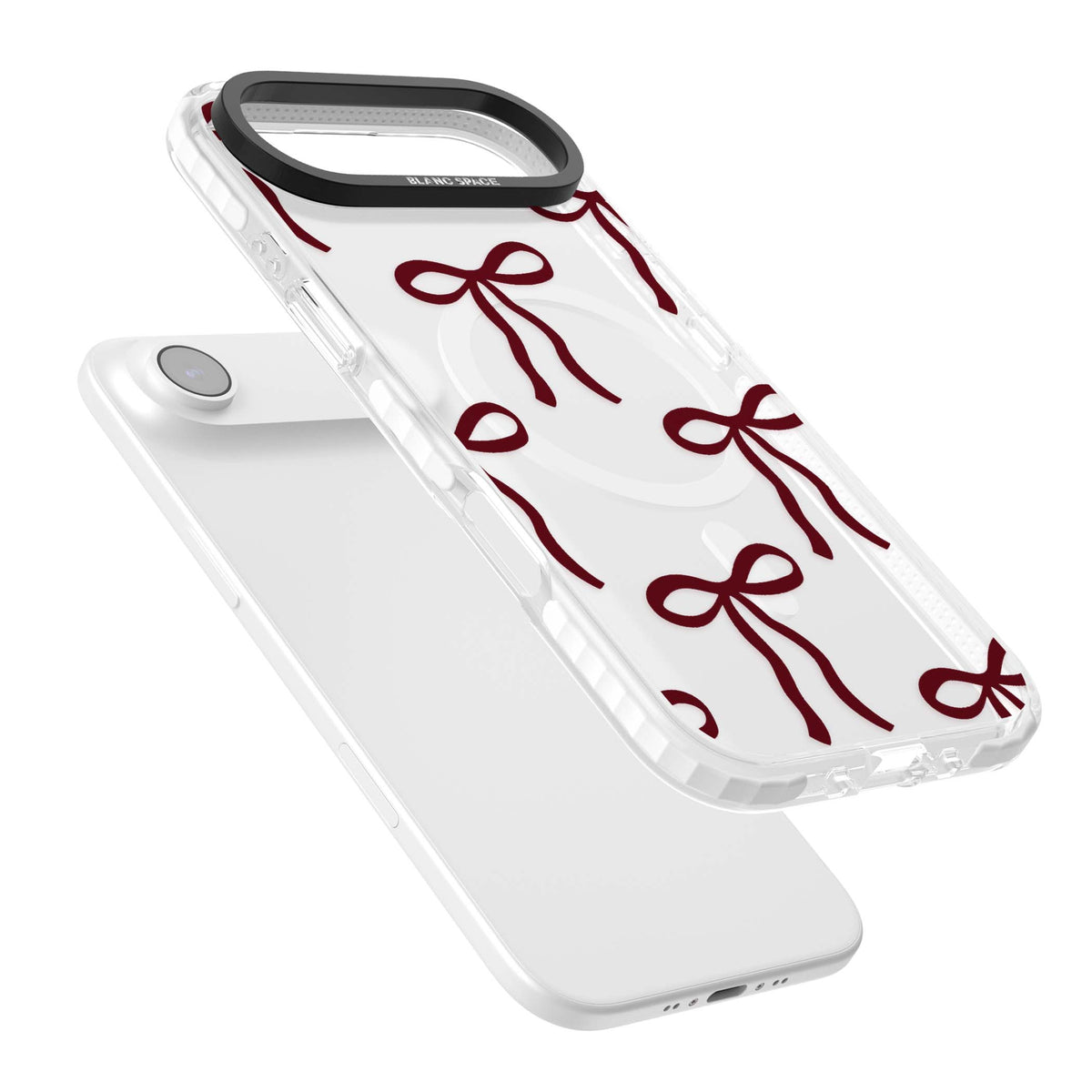 Burgundy Bows coquette iPhone case featuring hand-drawn burgundy red bows on a clear background | Impact Magsafe case for iPhone Air
