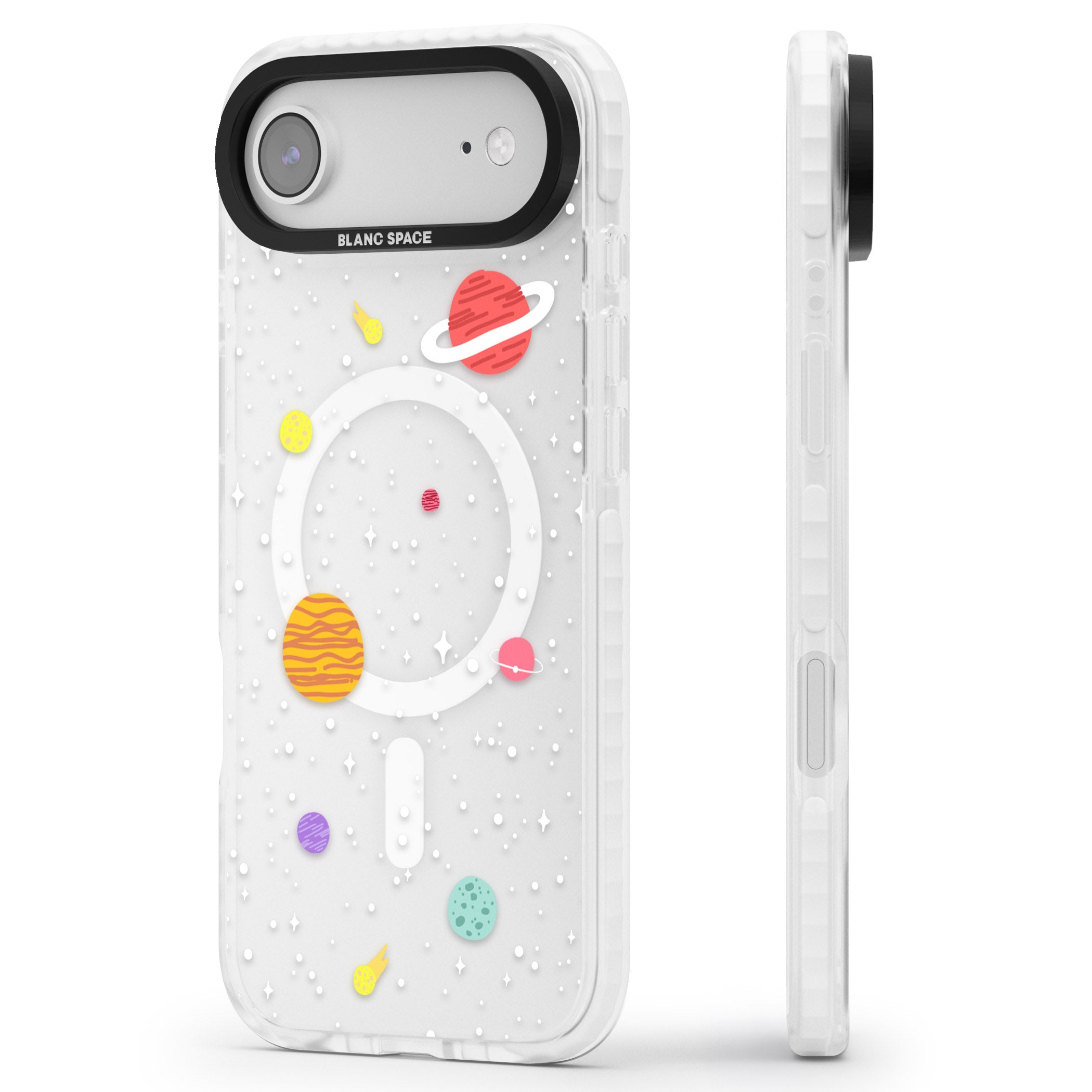 Cute Cartoon Planets (Clear) iPhone 17 Air Impact Pro Clear Phone Case Side Profile
