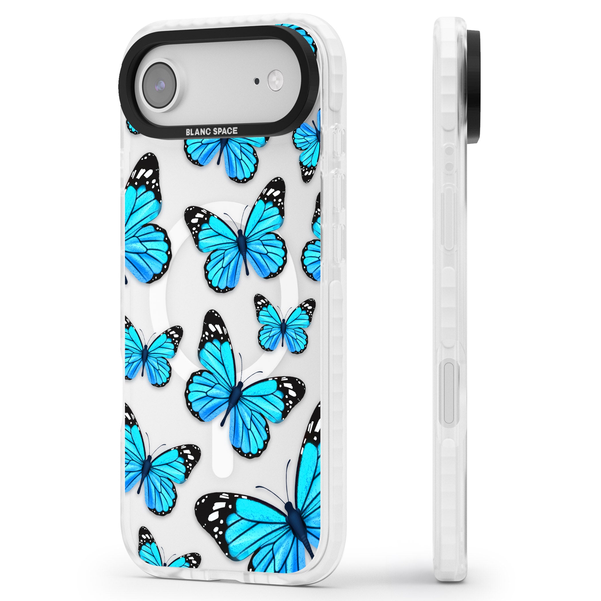 Blue Butterflies iPhone 17 Air Impact Pro Clear Phone Case Side Profile