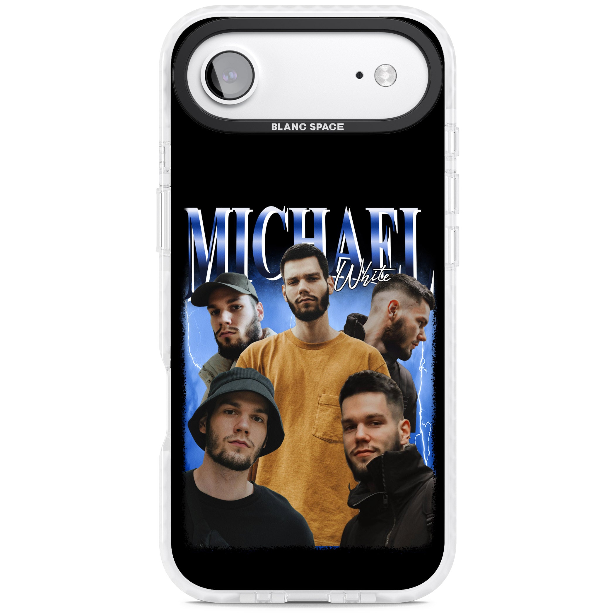 Personalised Airbrush Name & Photo Collage (Blue) iPhone 17 Air Impact Pro Clear Phone Case