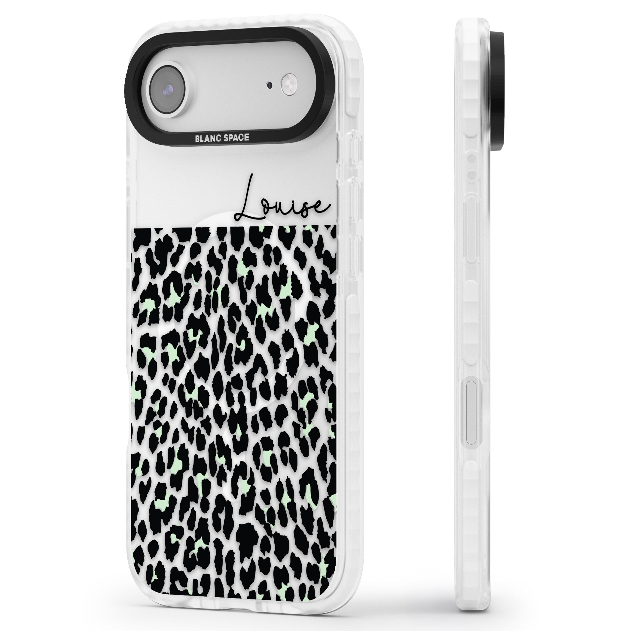 Personalised Seafoam Leopard iPhone 17 Air Impact Pro Clear Phone Case Side Profile