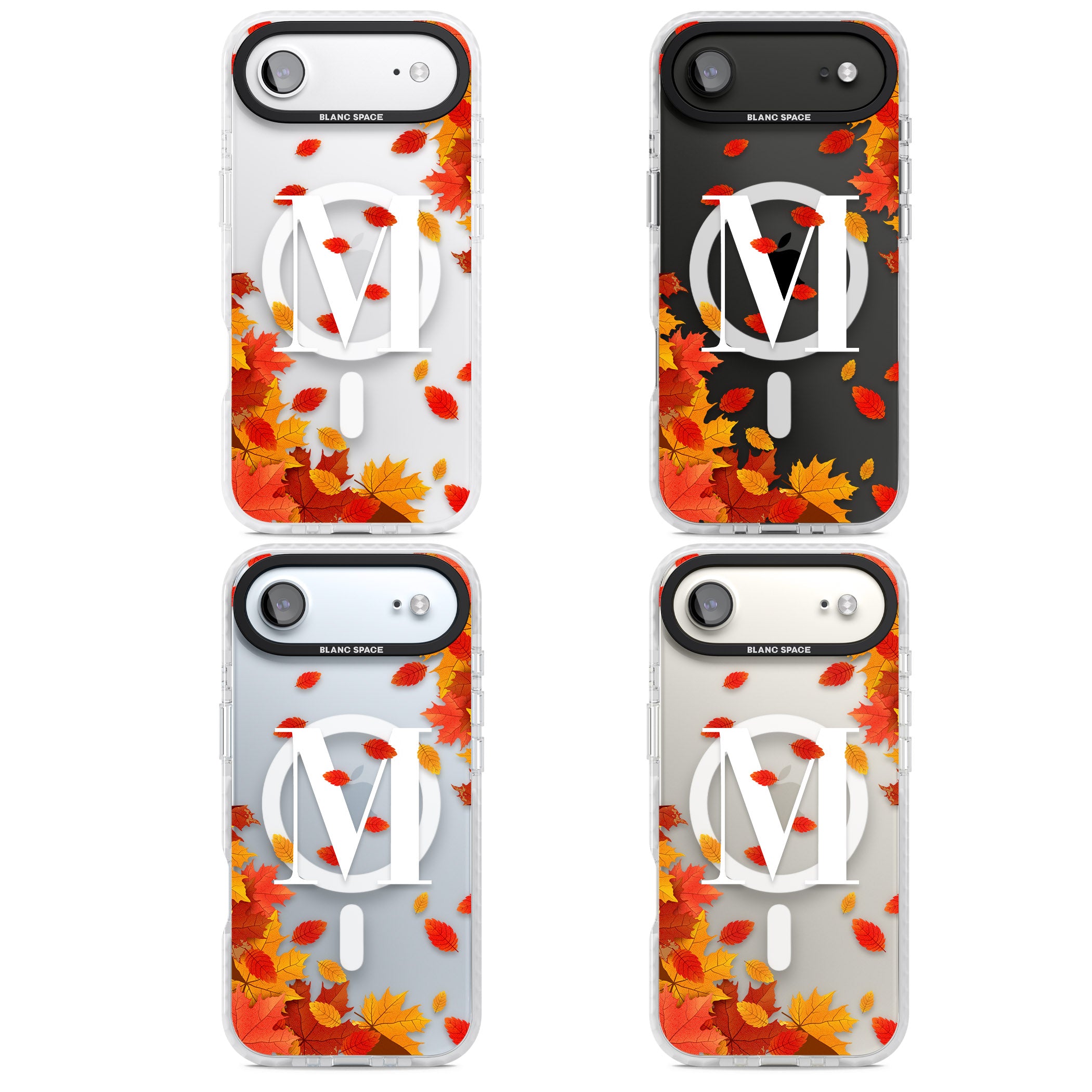 Personalised Autumn Leaves Monogram iPhone 17 Air Impact Pro Clear Phone Case APT Impact Protection