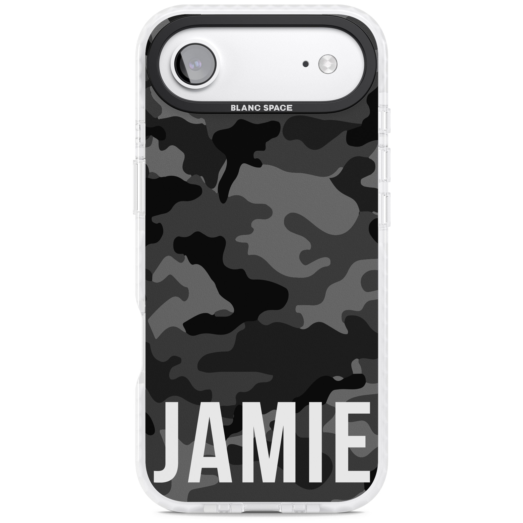 Personalised Black Camo Name Horizontal iPhone 17 Air Impact Pro Clear Phone Case