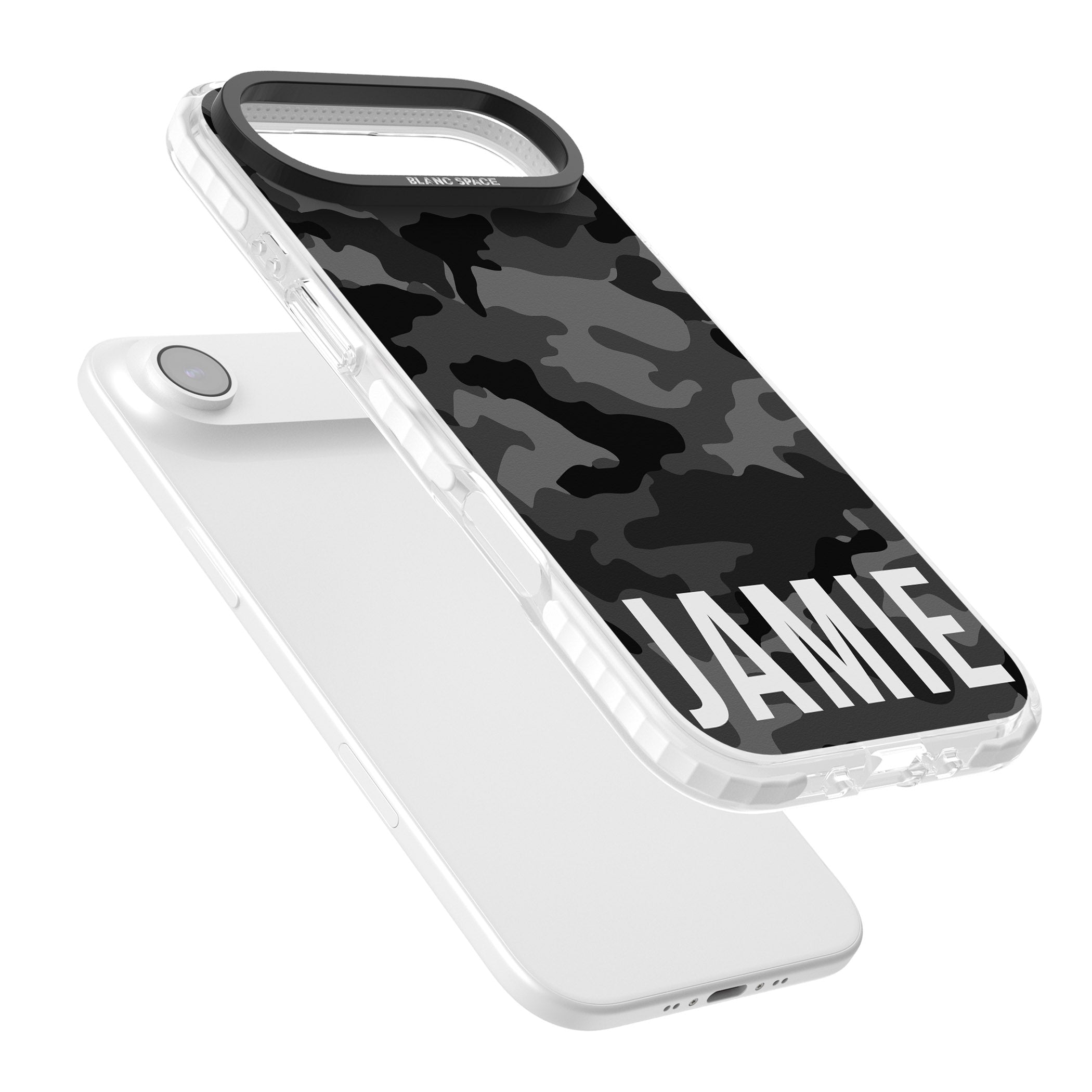 Personalised Black Camo Name Horizontal iPhone 17 Air Impact Pro Clear Phone Case Colours