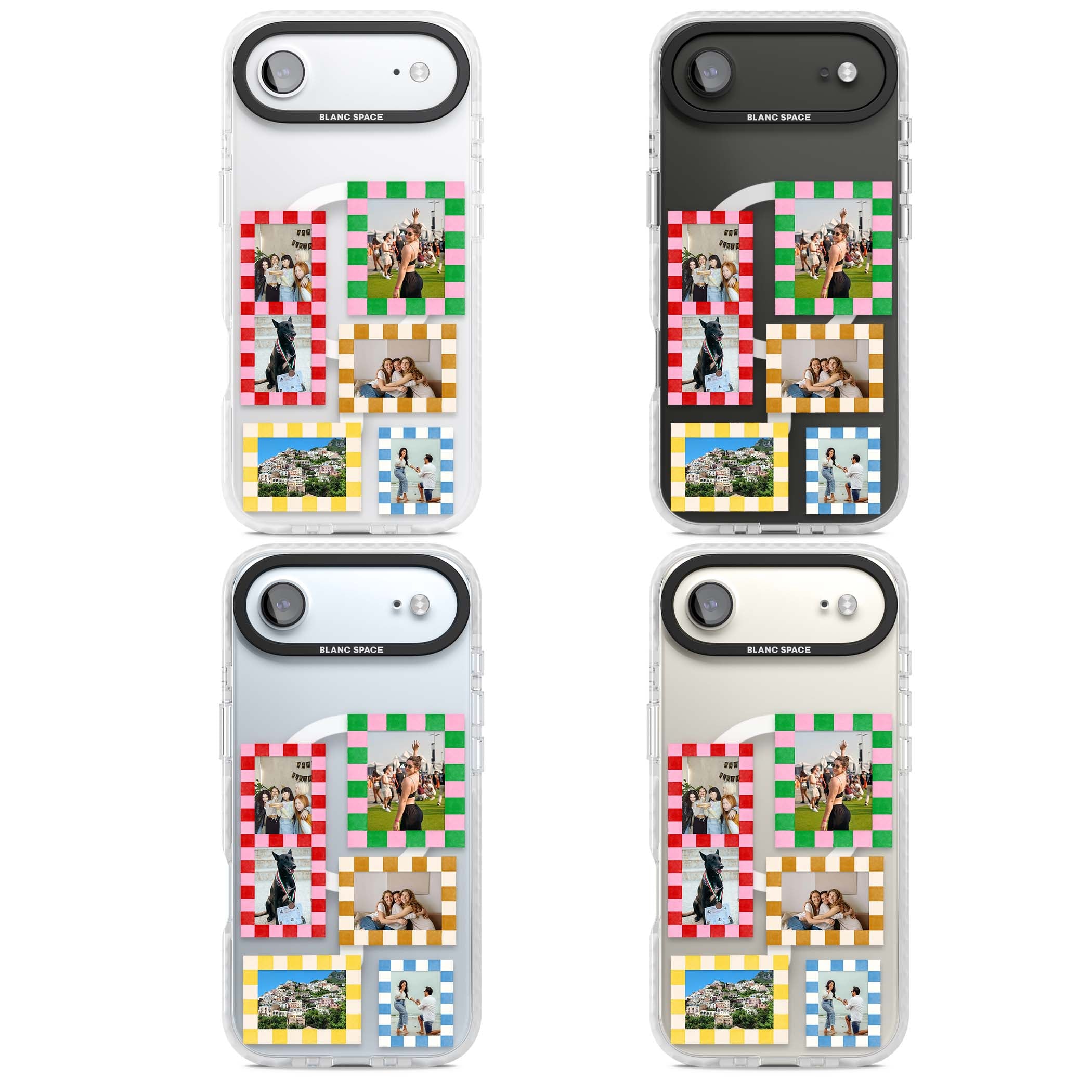 Italian Check Frames custom photo collage iPhone case featuring six checkered photo frames in red, green, pink and  | Impact Magsafe case for iPhone Air