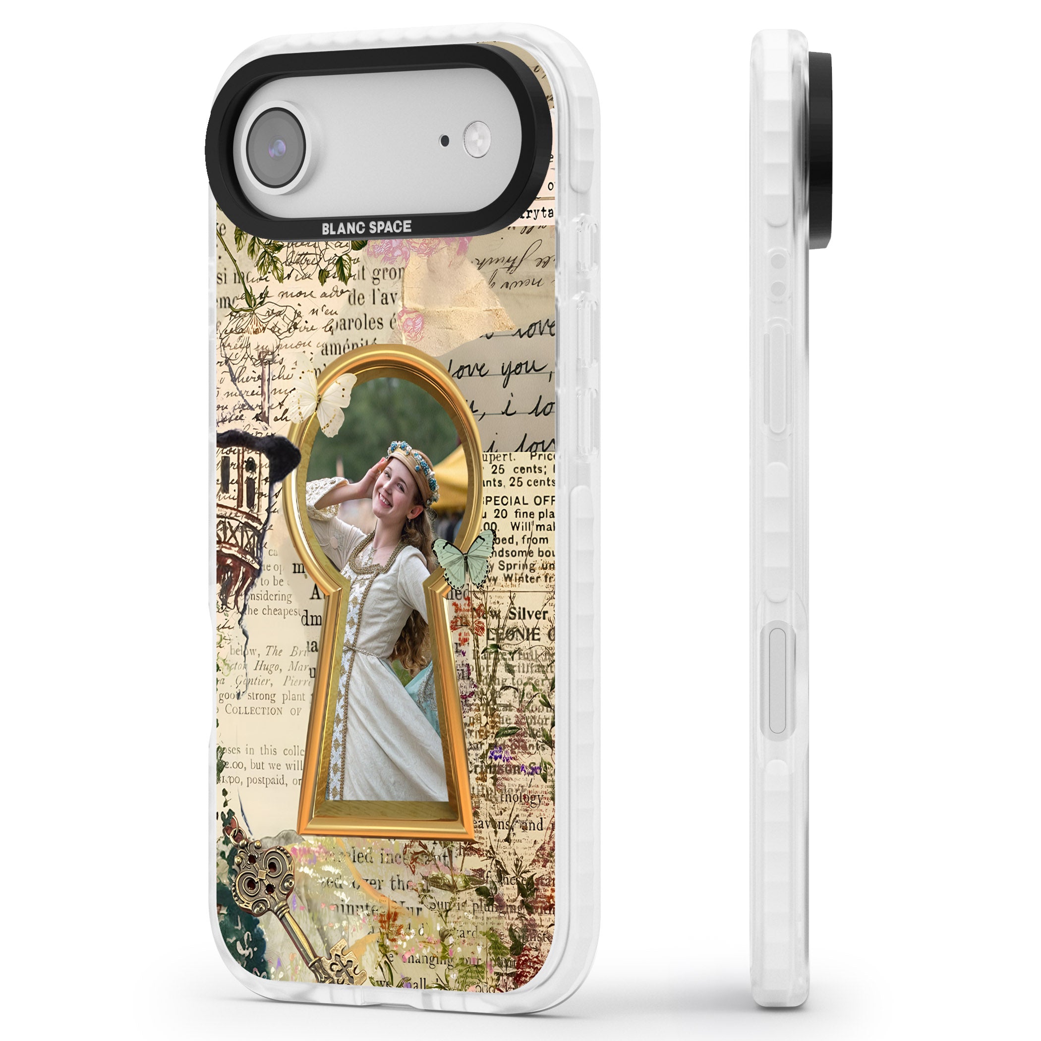 Personalised Bookpage Keyhole Frame iPhone 17 Air Impact Pro Clear Phone Case Side Profile