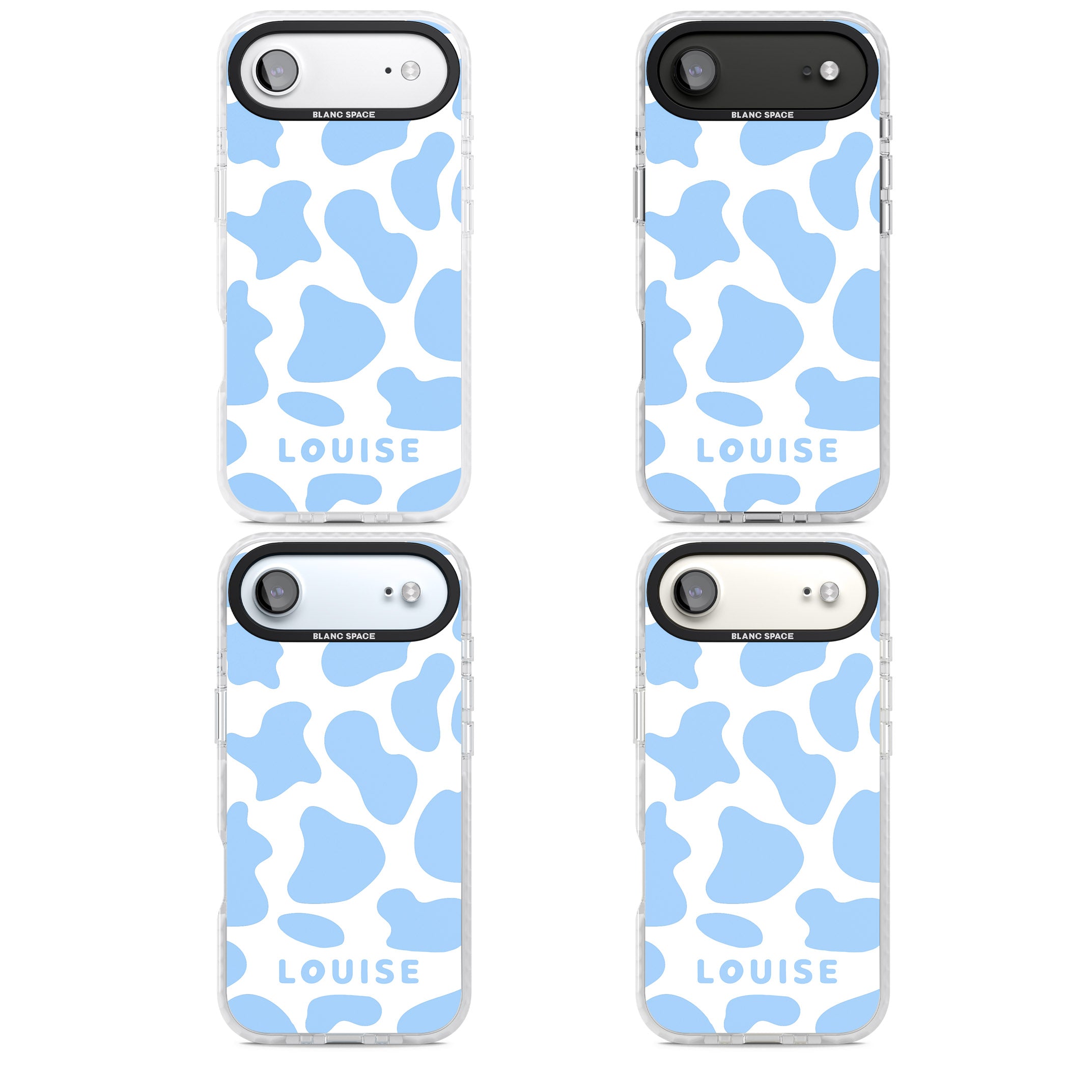 Personalised Blue And White Cow Print iPhone 17 Air Impact Pro Clear Phone Case APT Impact Protection