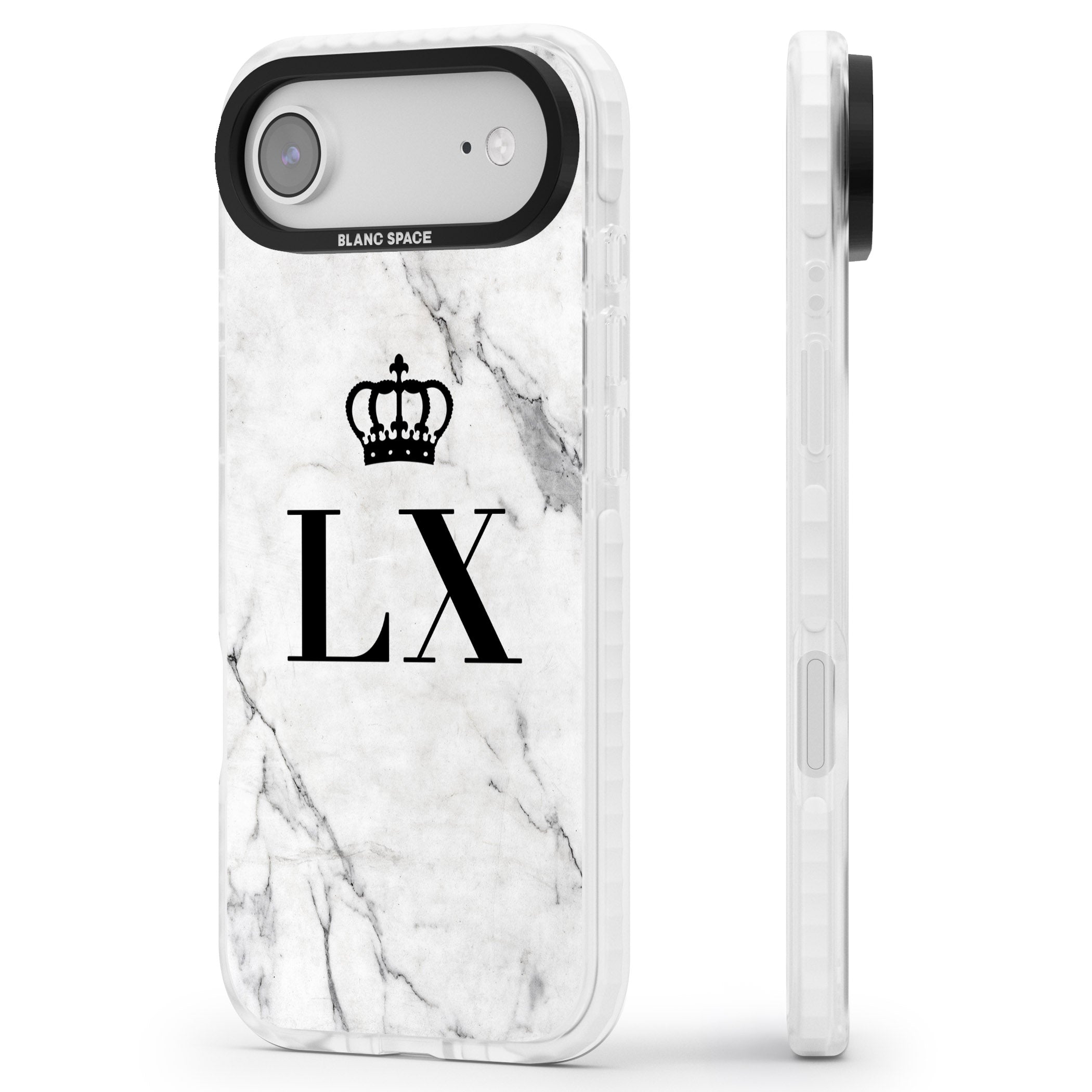 Personalised Initial Crown Marble iPhone 17 Air Impact Pro Clear Phone Case Side Profile