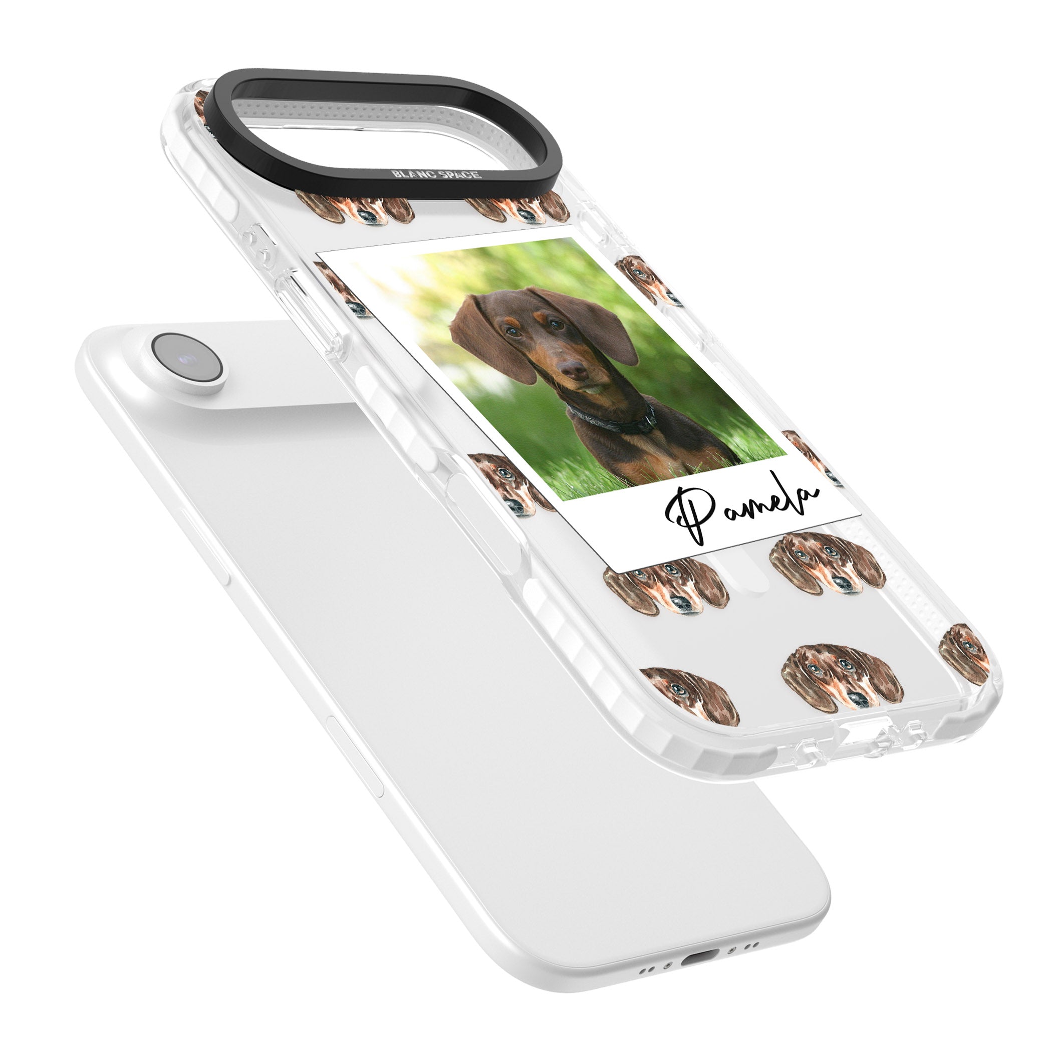 Personalised Brown Dachshund Instant Camera Photo iPhone 17 Air Impact Pro Clear Phone Case Colours