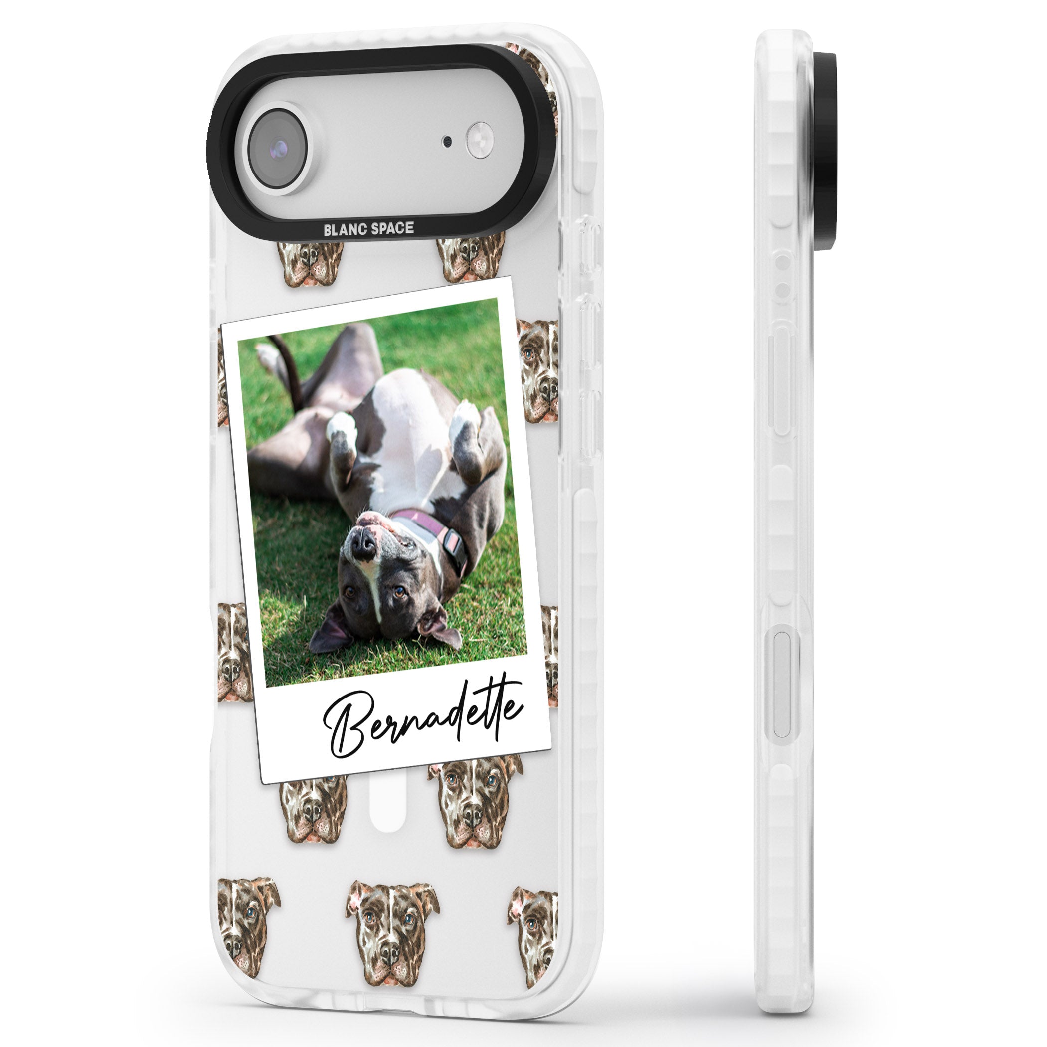 Personalised Staffordshire Bull Terrier Instant Camera Photo iPhone 17 Air Impact Pro Clear Phone Case Side Profile