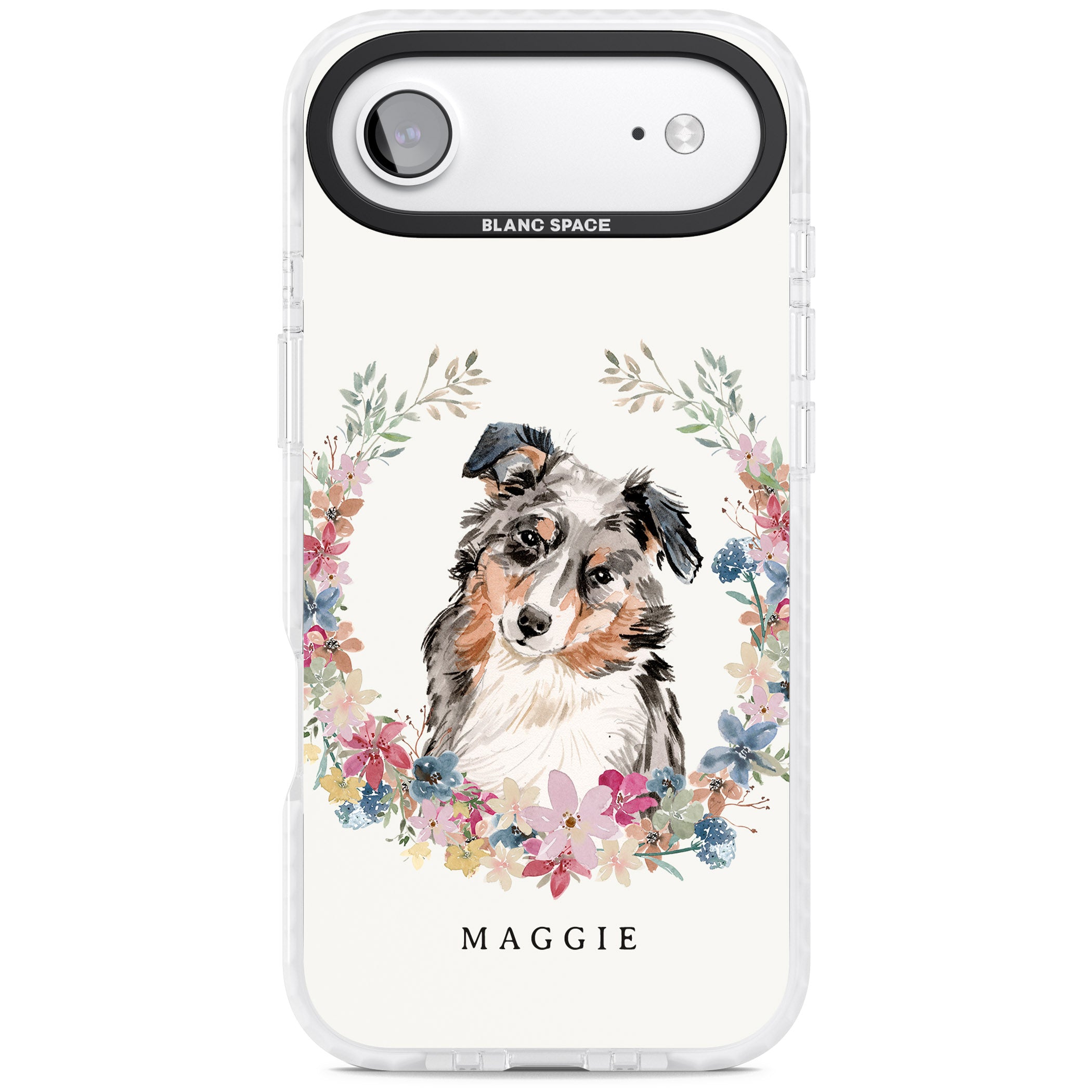 Personalised Australian Shepherd Floral Portrait iPhone 17 Air Impact Pro Clear Phone Case