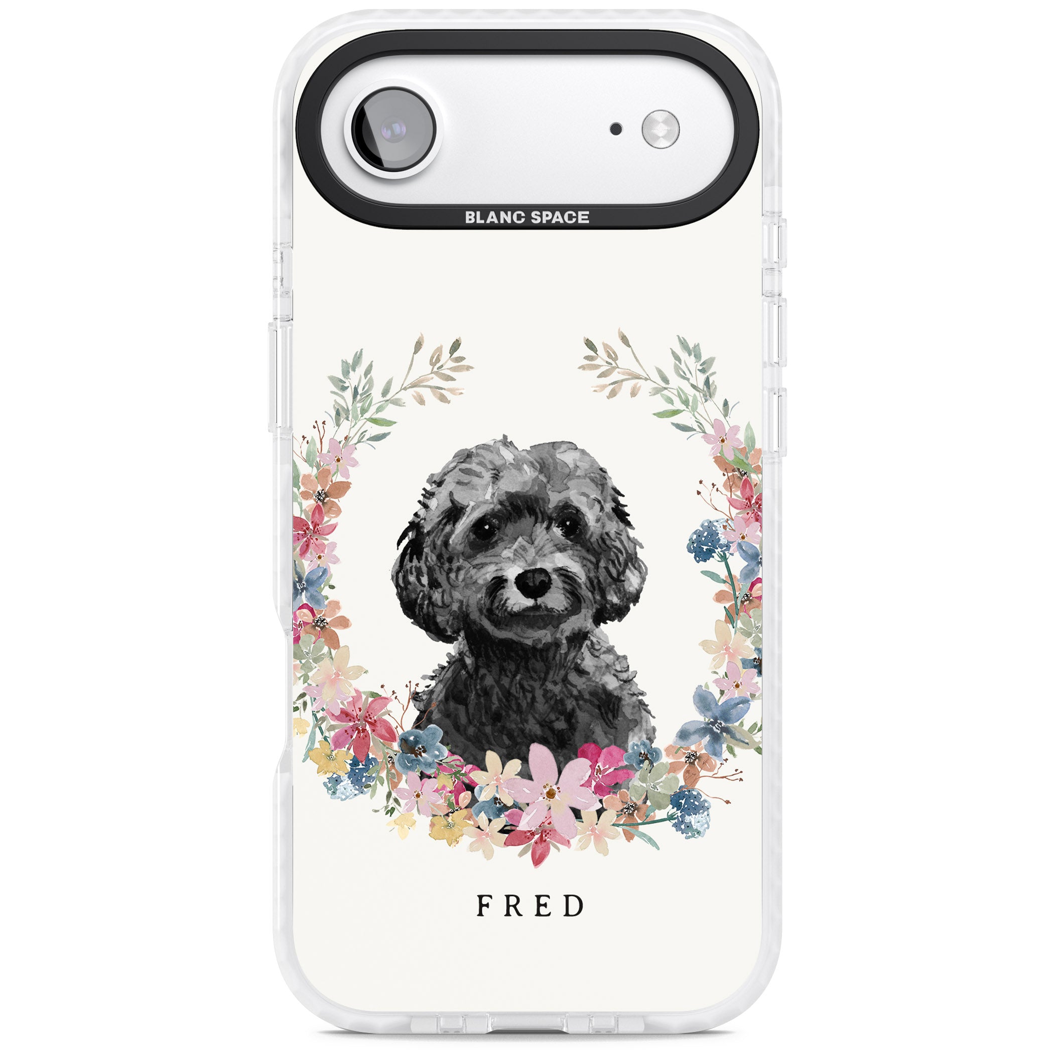 Personalised Black Cockapoo Floral Portrait iPhone 17 Air Impact Pro Clear Phone Case