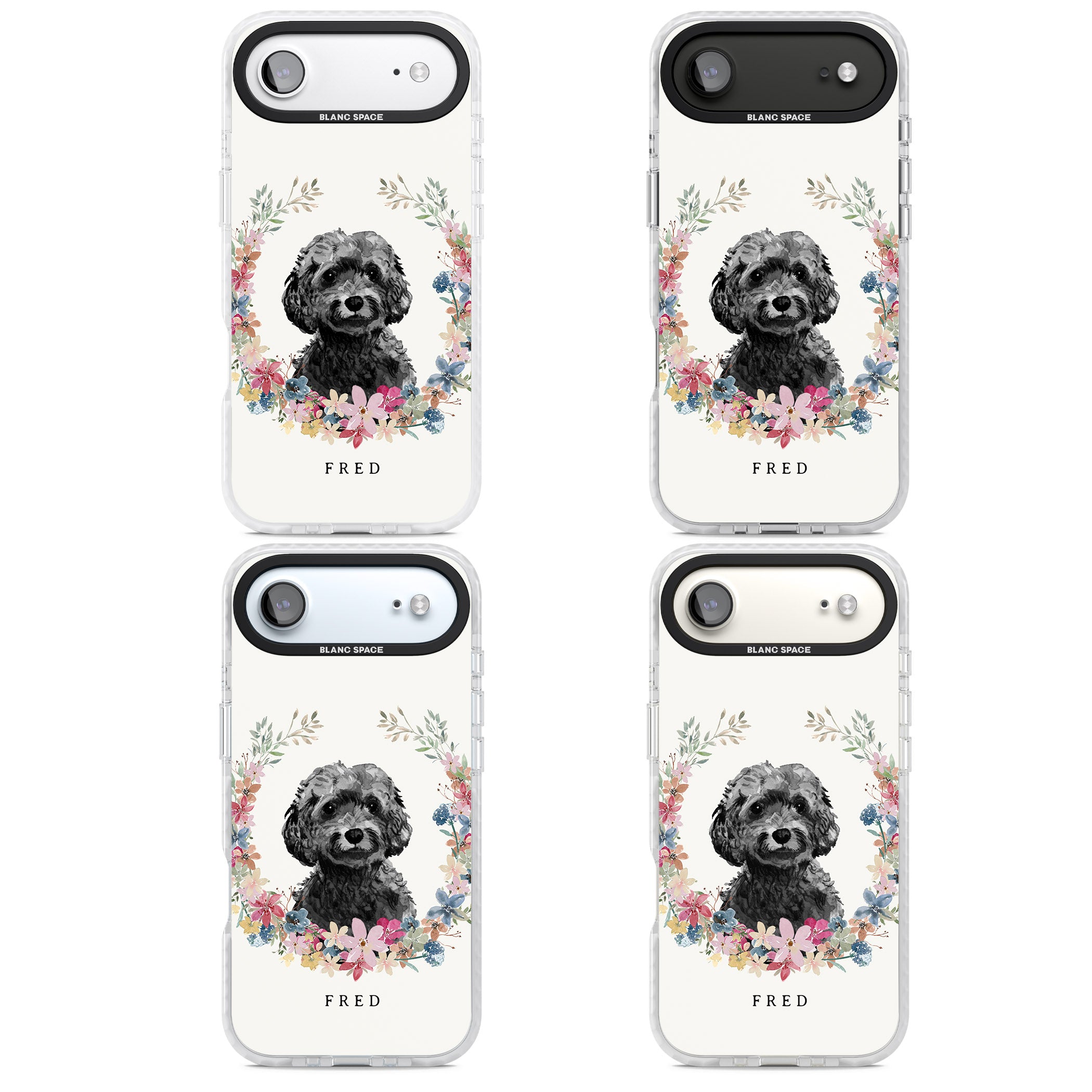 Personalised Black Cockapoo Floral Portrait iPhone 17 Air Impact Pro Clear Phone Case APT Impact Protection