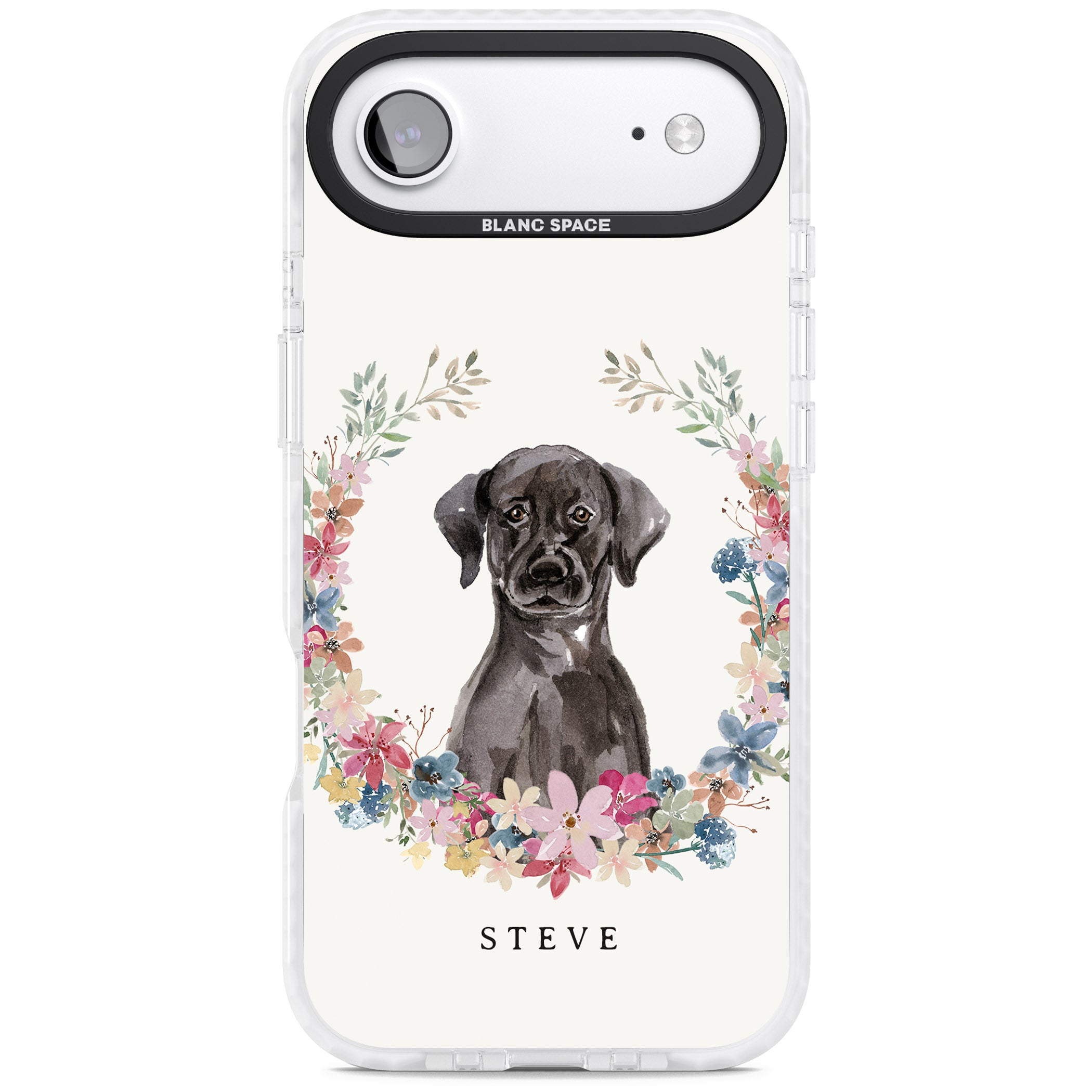 Personalised Black Labrador Floral Portrait iPhone 17 Air Impact Pro Clear Phone Case