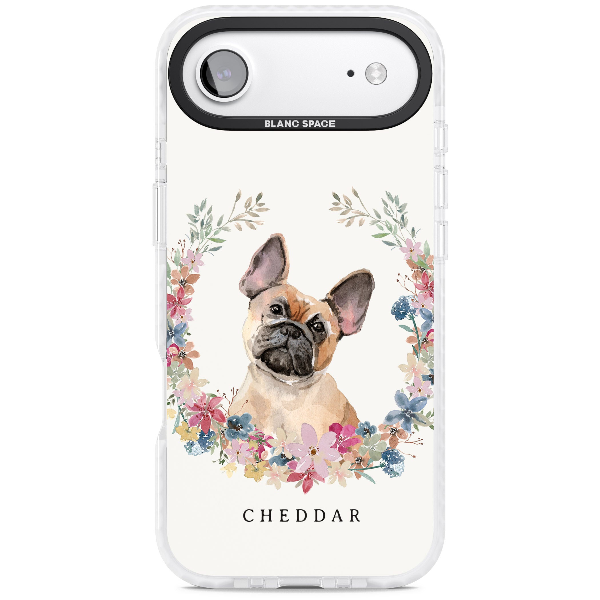 Personalised Tan French Bulldog Floral Portrait iPhone 17 Air Impact Pro Clear Phone Case