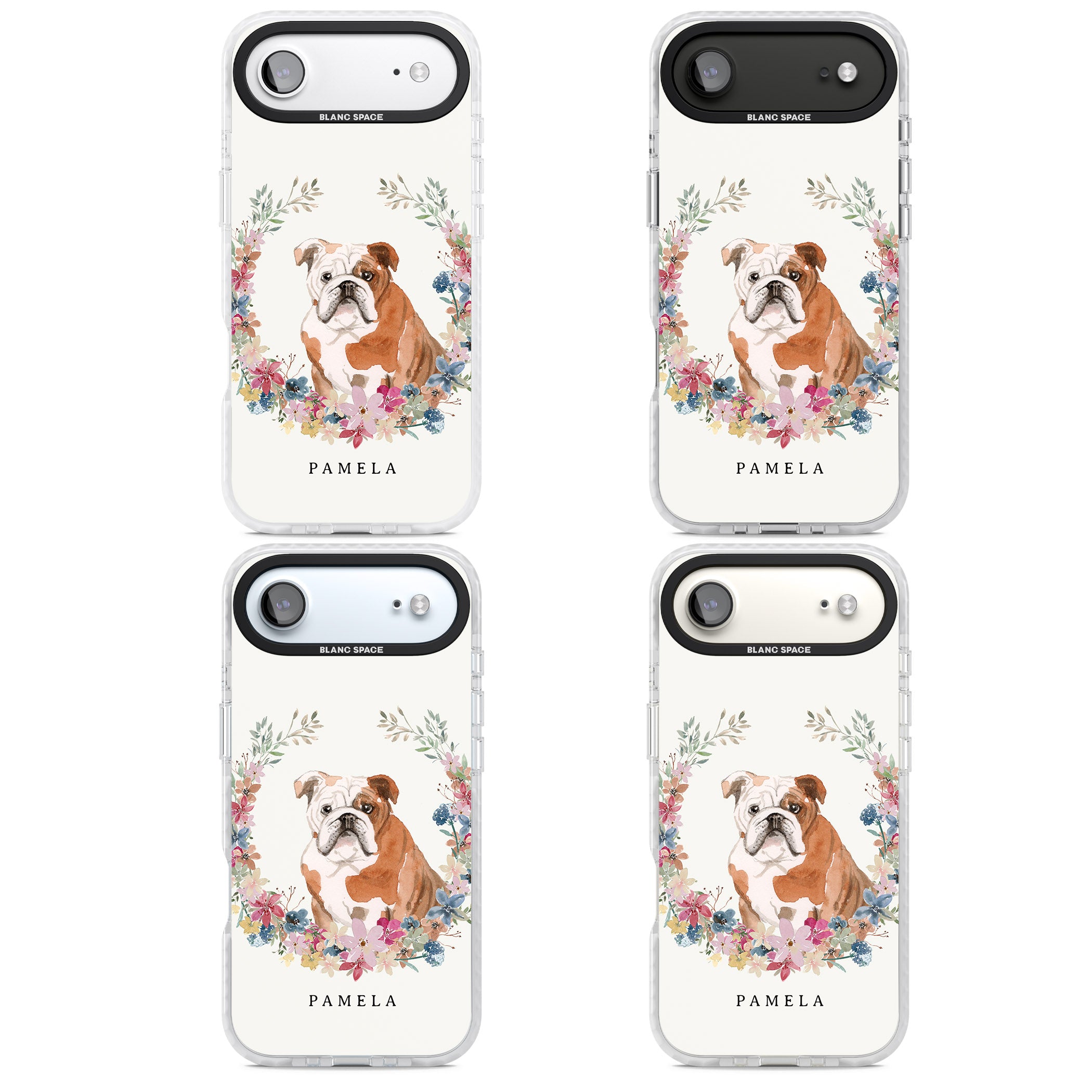 Personalised English Bulldog Floral Portrait iPhone 17 Air Impact Pro Clear Phone Case APT Impact Protection