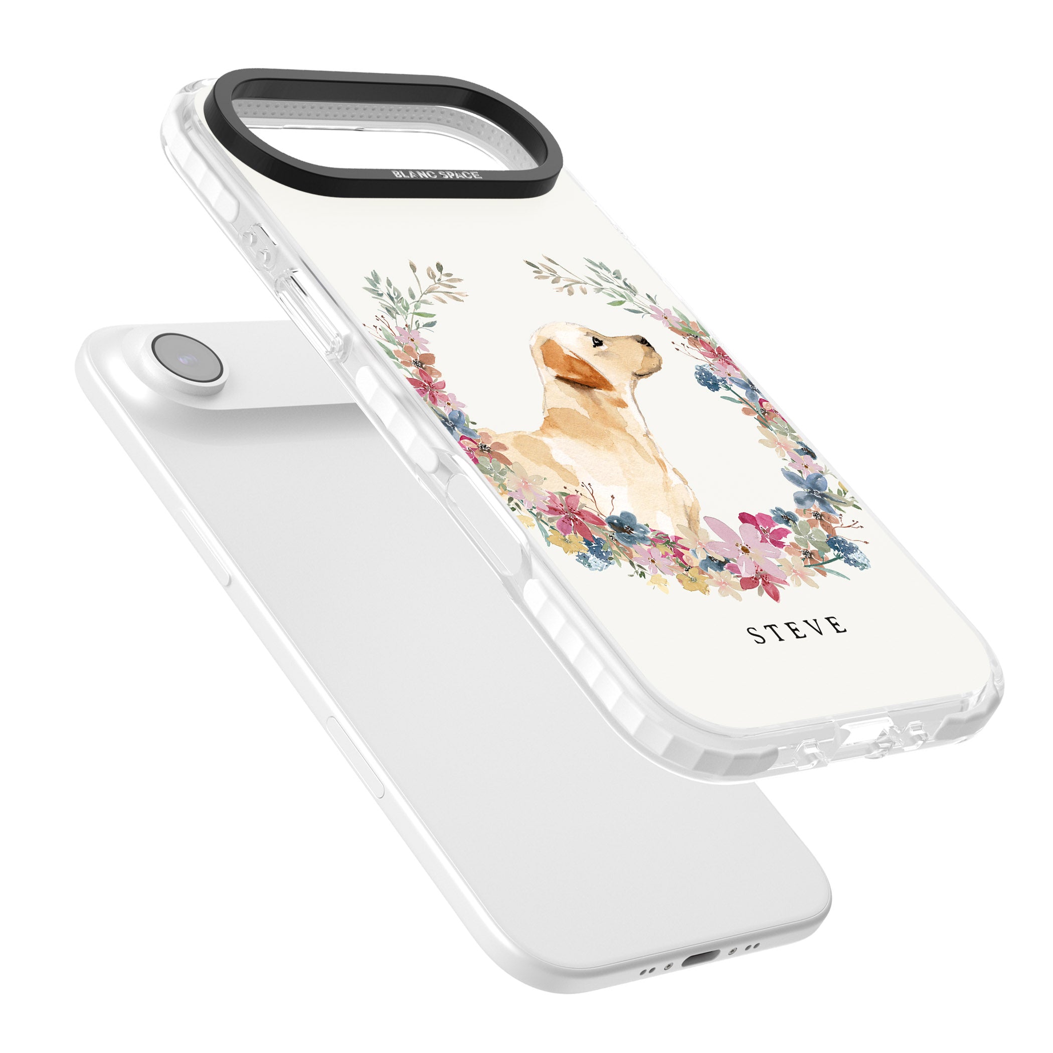 Personalised Yellow Labrador Floral Portrait iPhone 17 Air Impact Pro Clear Phone Case Colours