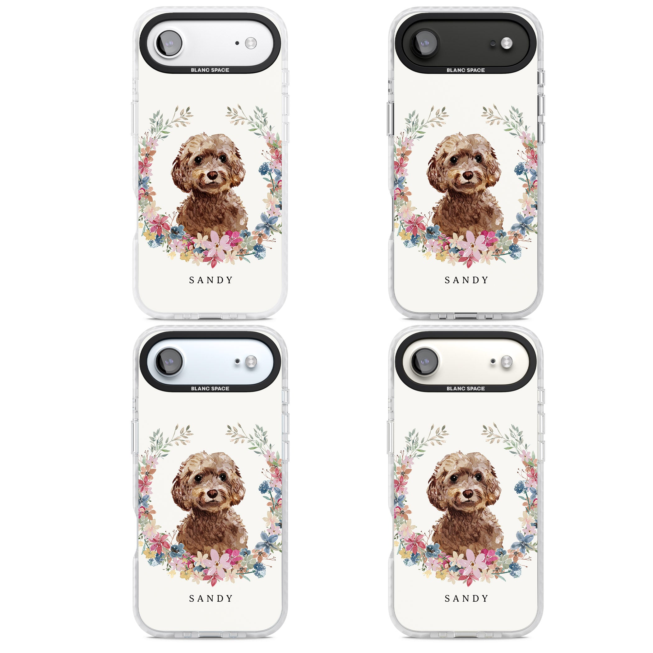Personalised Brown Cockapoo Floral Portrait iPhone 17 Air Impact Pro Clear Phone Case APT Impact Protection
