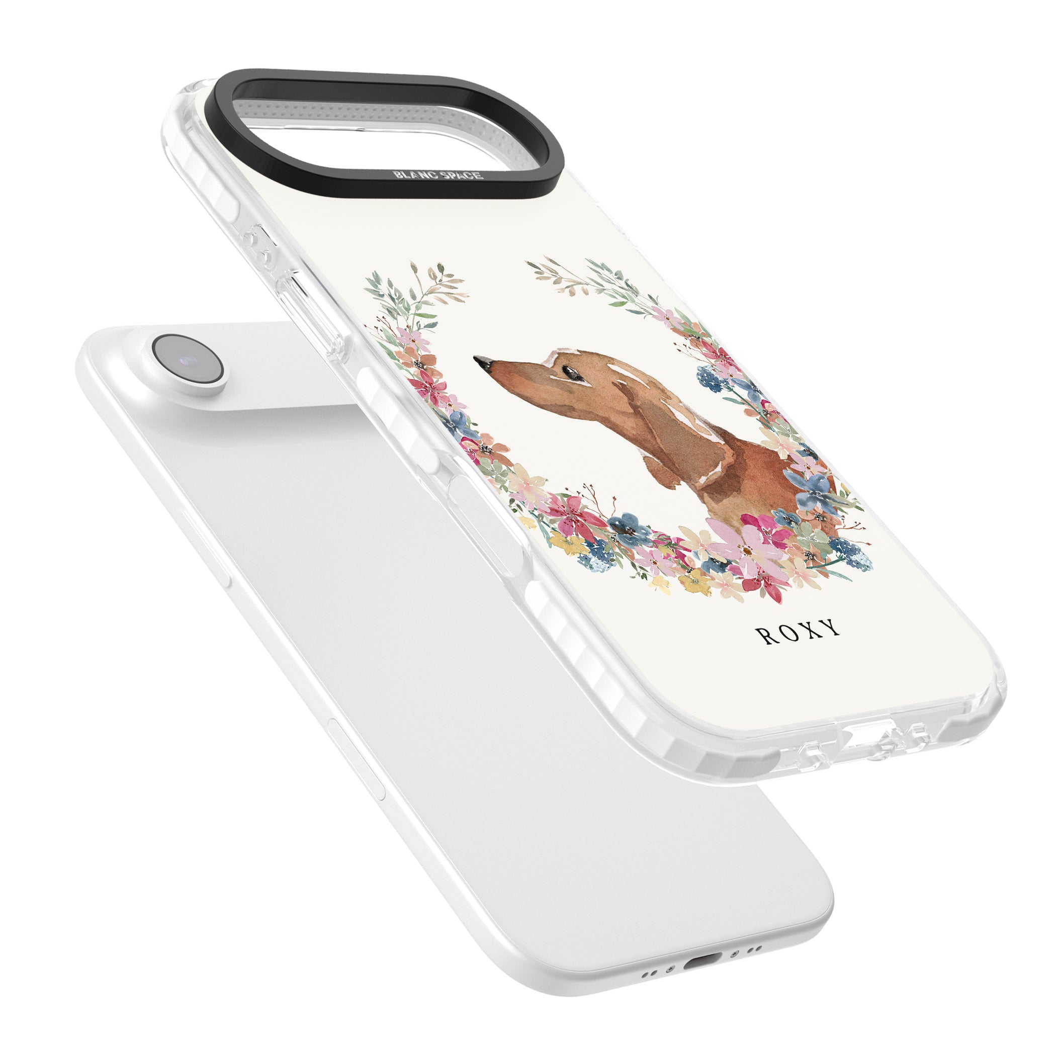 Personalised Tan Dachshund Floral Portrait iPhone 17 Air Impact Pro Clear Phone Case Colours