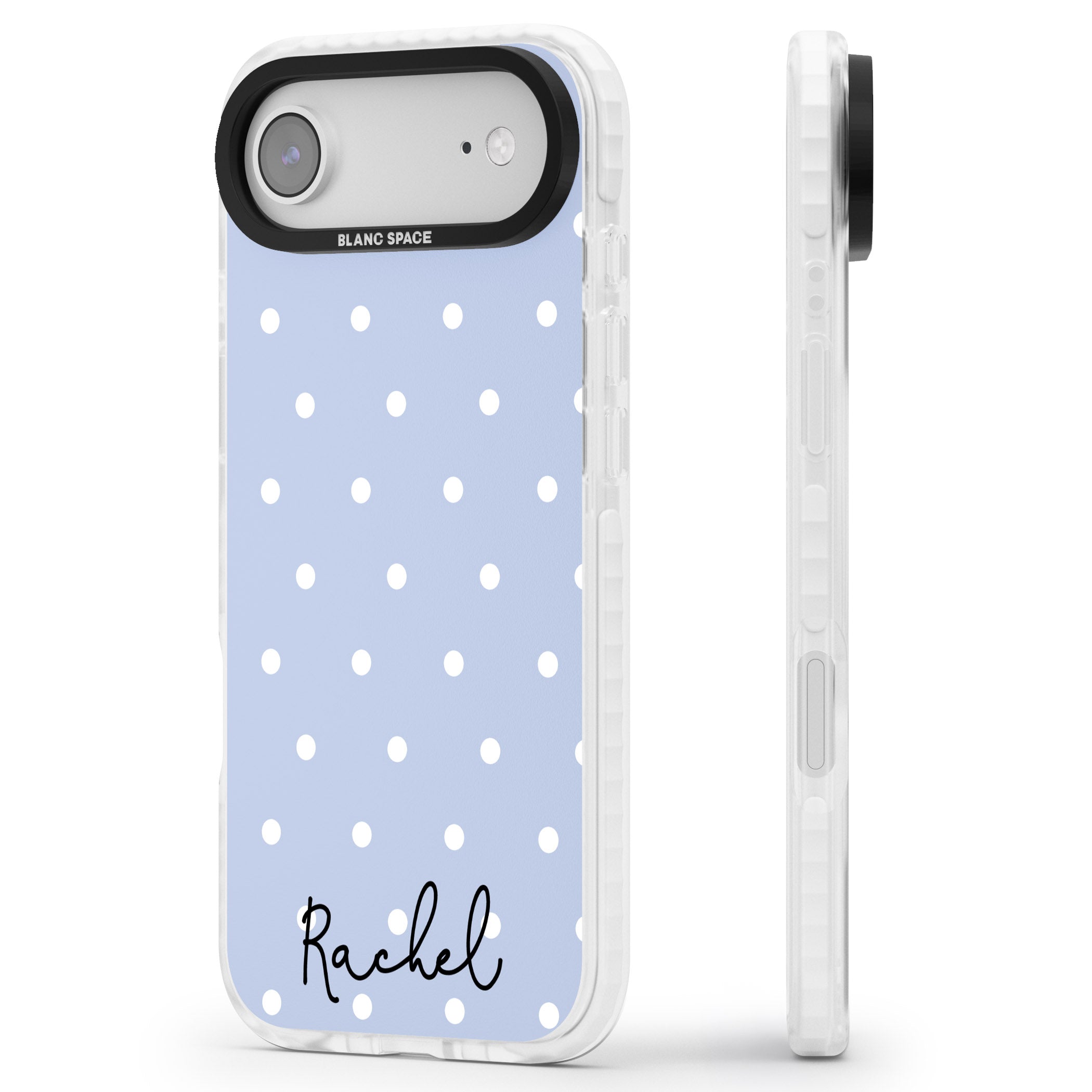 Personalised Simple Light Blue Dots iPhone 17 Air Impact Pro Clear Phone Case Side Profile