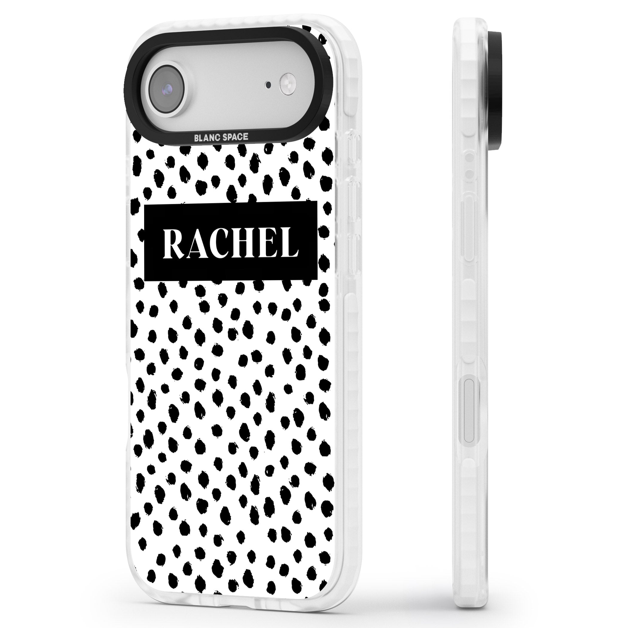 Personalised Black Dots iPhone 17 Air Impact Pro Clear Phone Case Side Profile