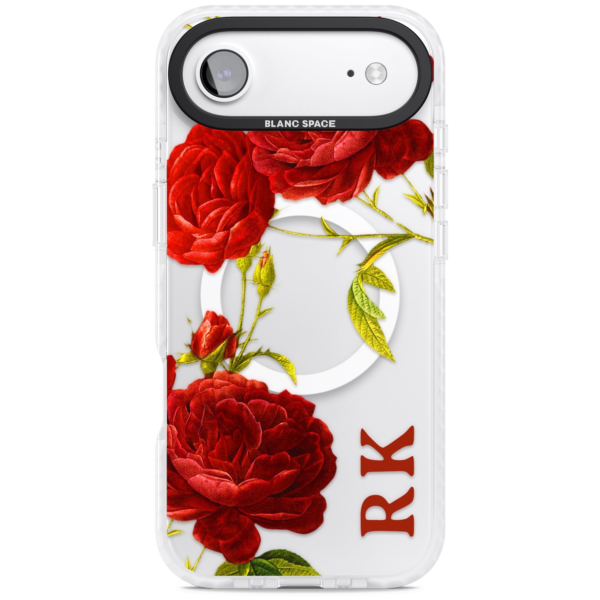 Personalised Vintage Floral Red Roses iPhone 17 Air Impact Pro Clear Phone Case