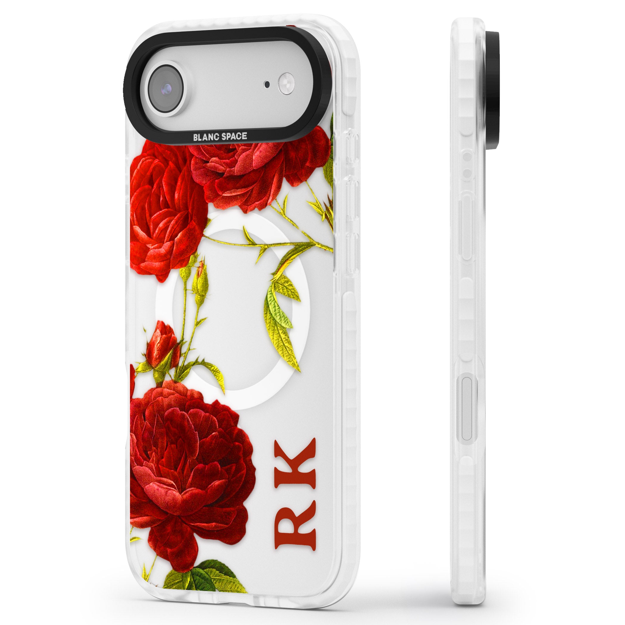Personalised Vintage Floral Red Roses iPhone 17 Air Impact Pro Clear Phone Case Side Profile