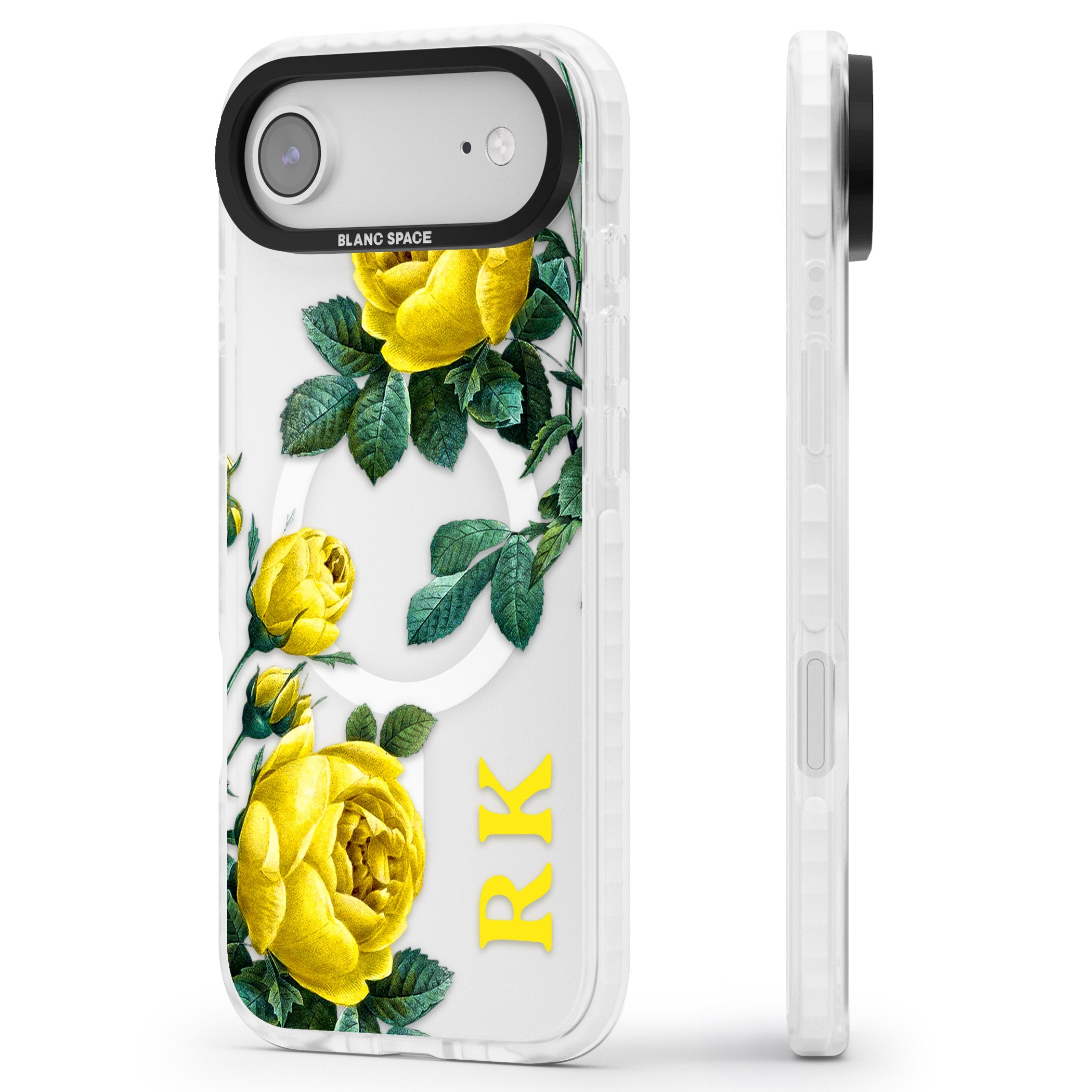 Personalised Vintage Floral Yellow Roses iPhone 17 Air Impact Pro Clear Phone Case Side Profile