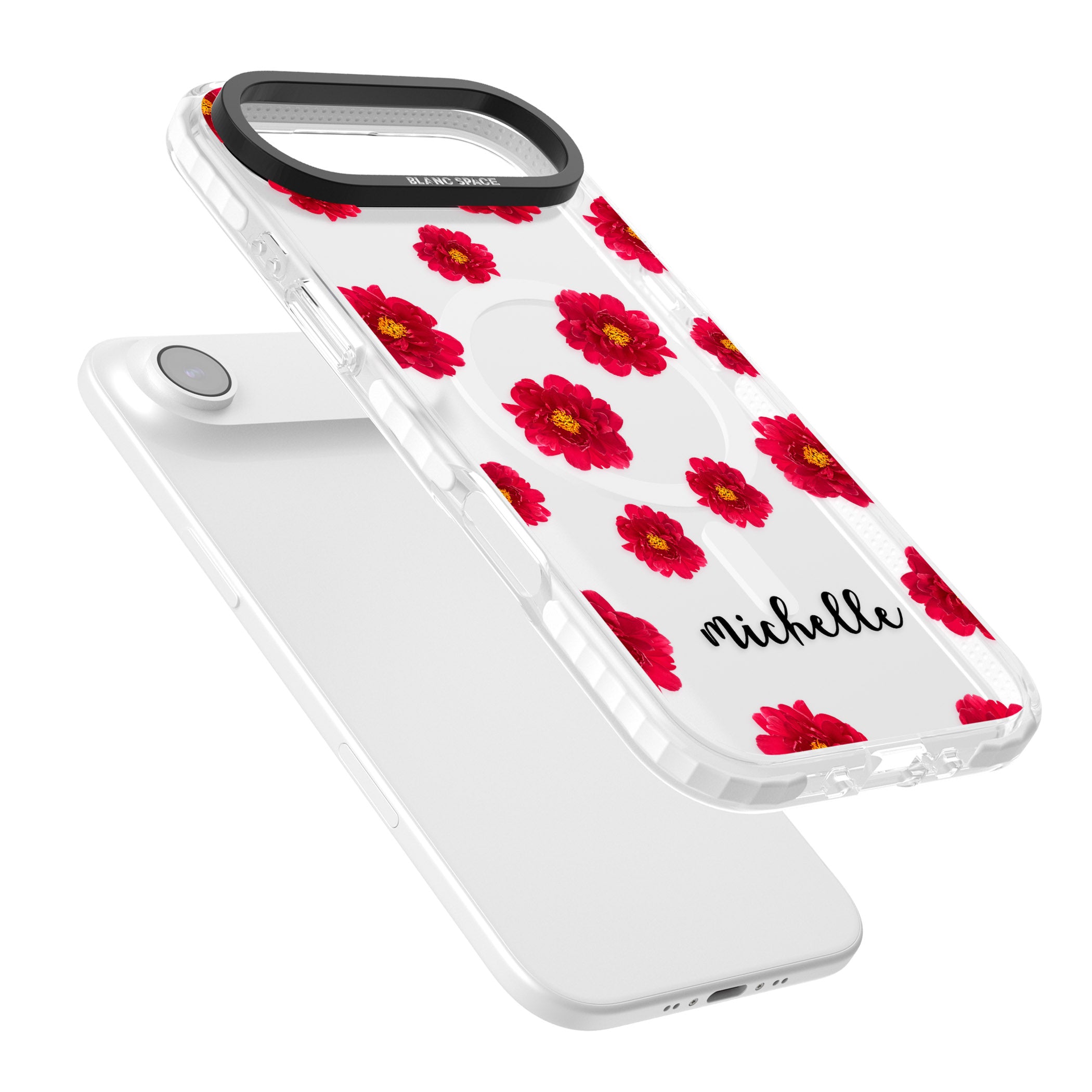 Personalised Red Peonies & Cursive iPhone 17 Air Impact Pro Clear Phone Case Colours