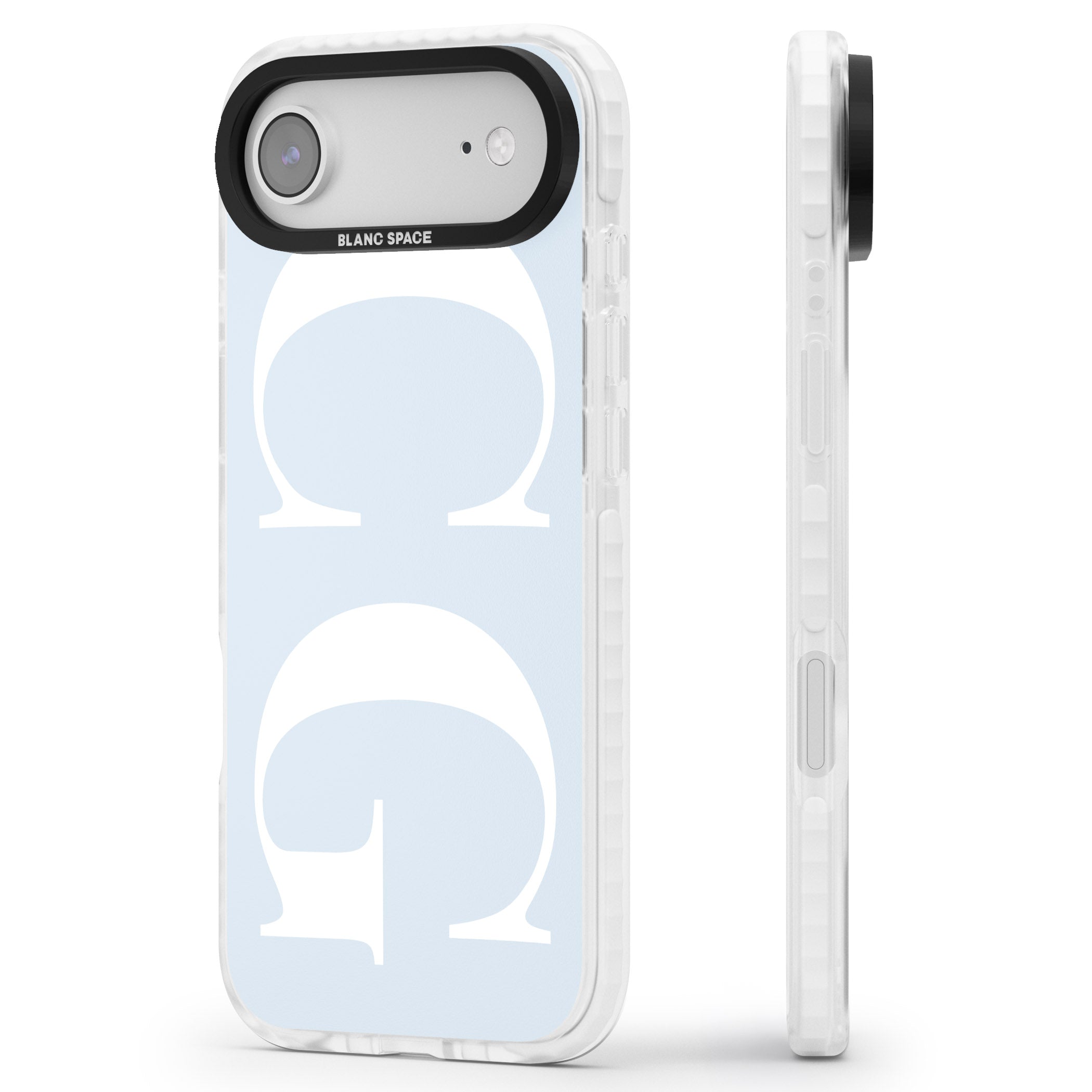 Personalised White & Blue Green Letters iPhone 17 Air Impact Pro Clear Phone Case Side Profile