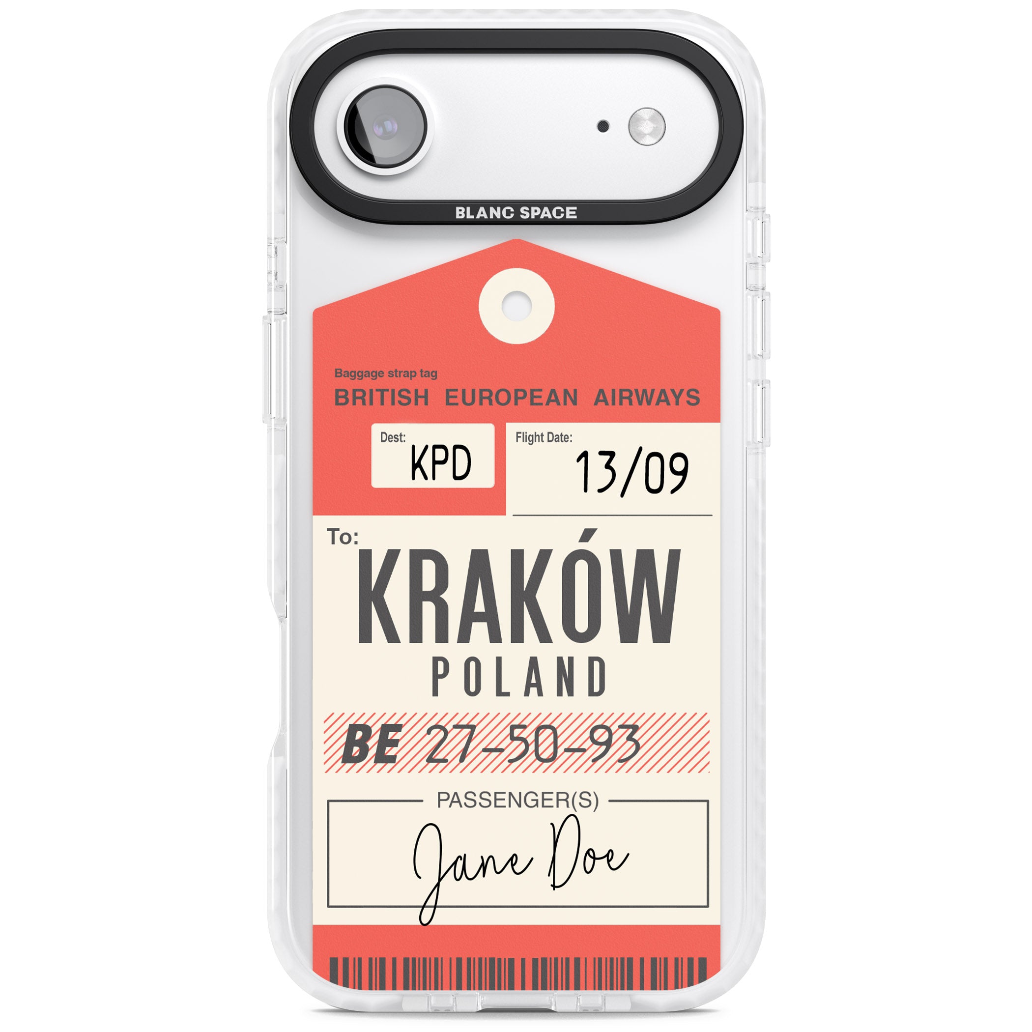 Personalised Vintage Bea Luggage Tag iPhone 17 Air Impact Pro Clear Phone Case
