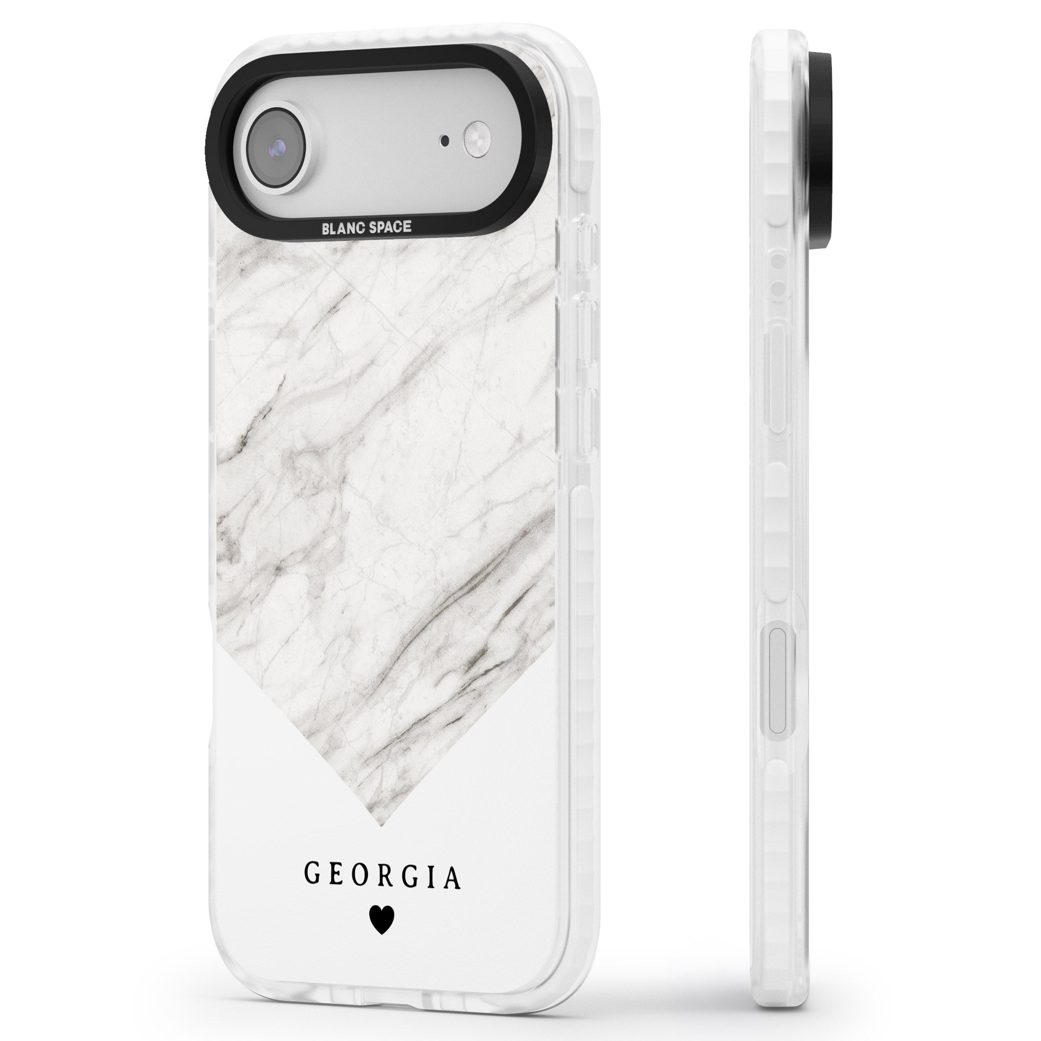 Personalised White Marble iPhone 17 Air Impact Pro Clear Phone Case Side Profile
