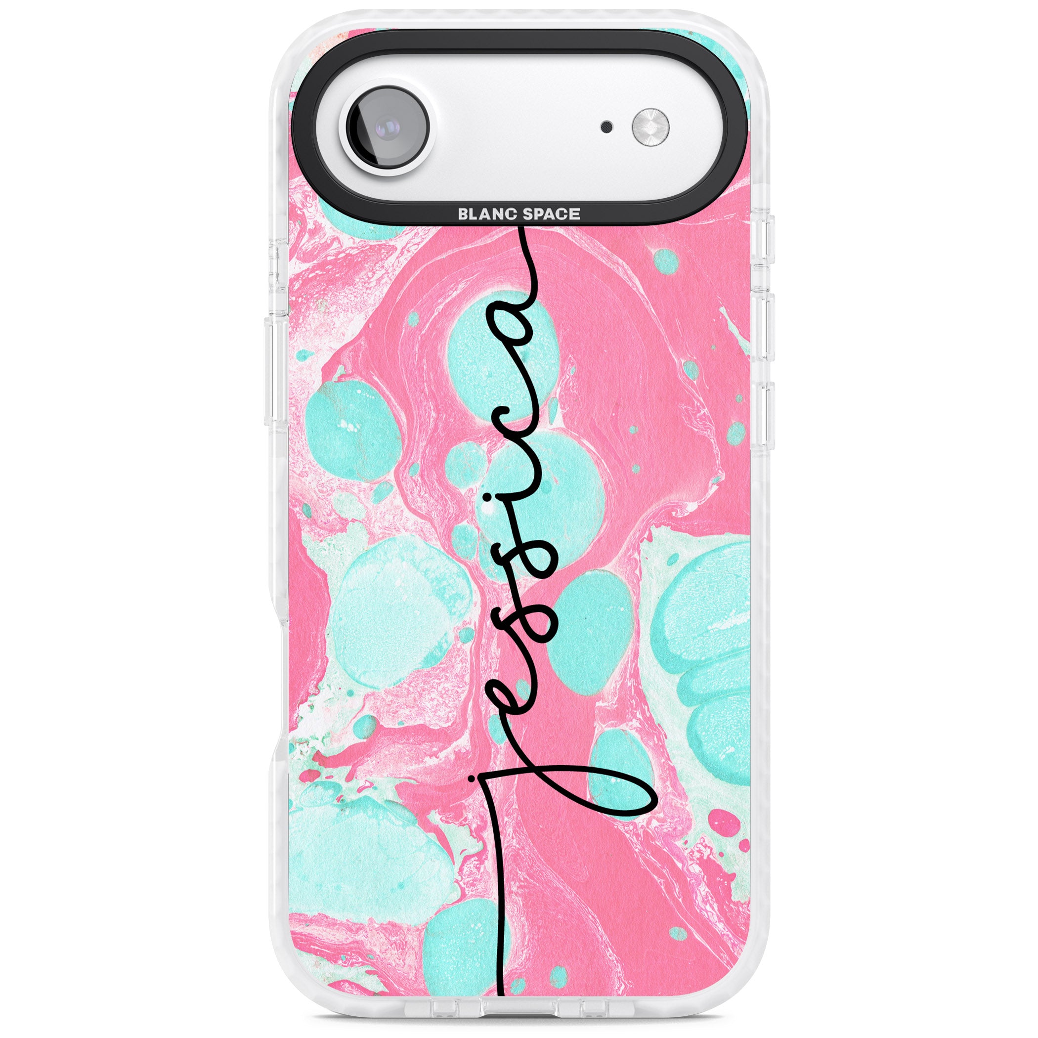 Personalised Turquoise & Pink Marbled iPhone 17 Air Impact Pro Clear Phone Case