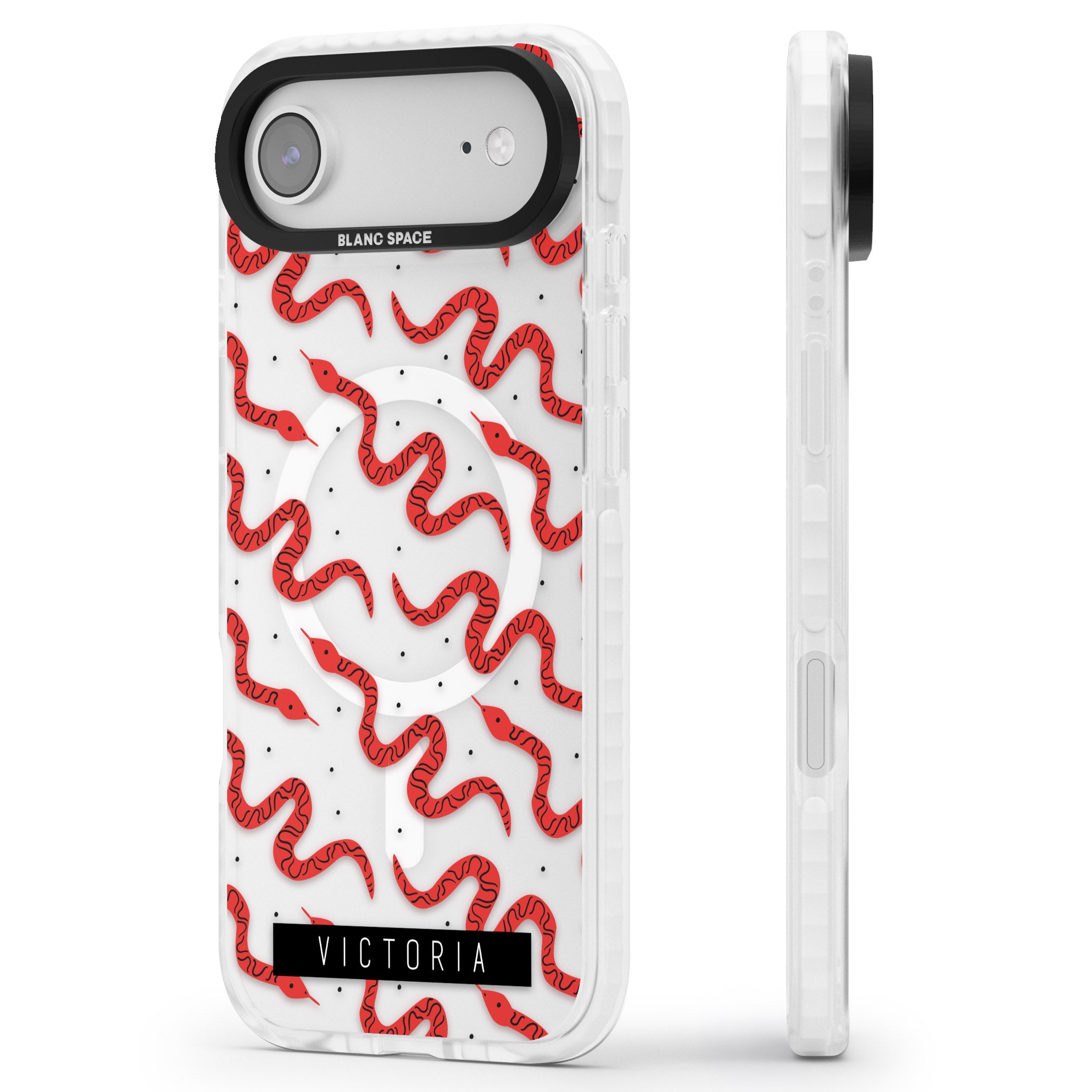 Personalised Red Snake Pattern iPhone 17 Air Impact Pro Clear Phone Case Side Profile