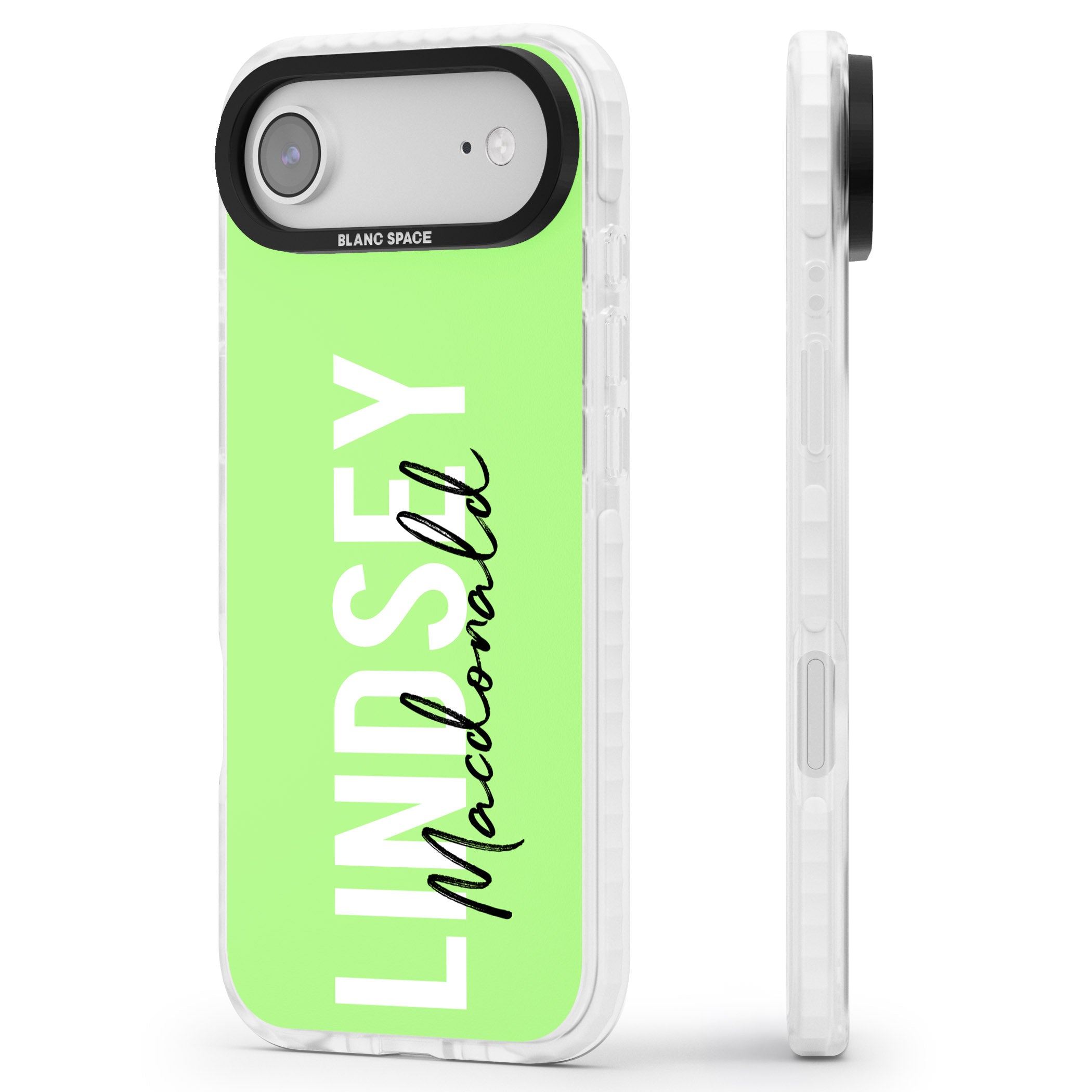 Personalised Bold Name: Lime iPhone 17 Air Impact Pro Clear Phone Case Side Profile
