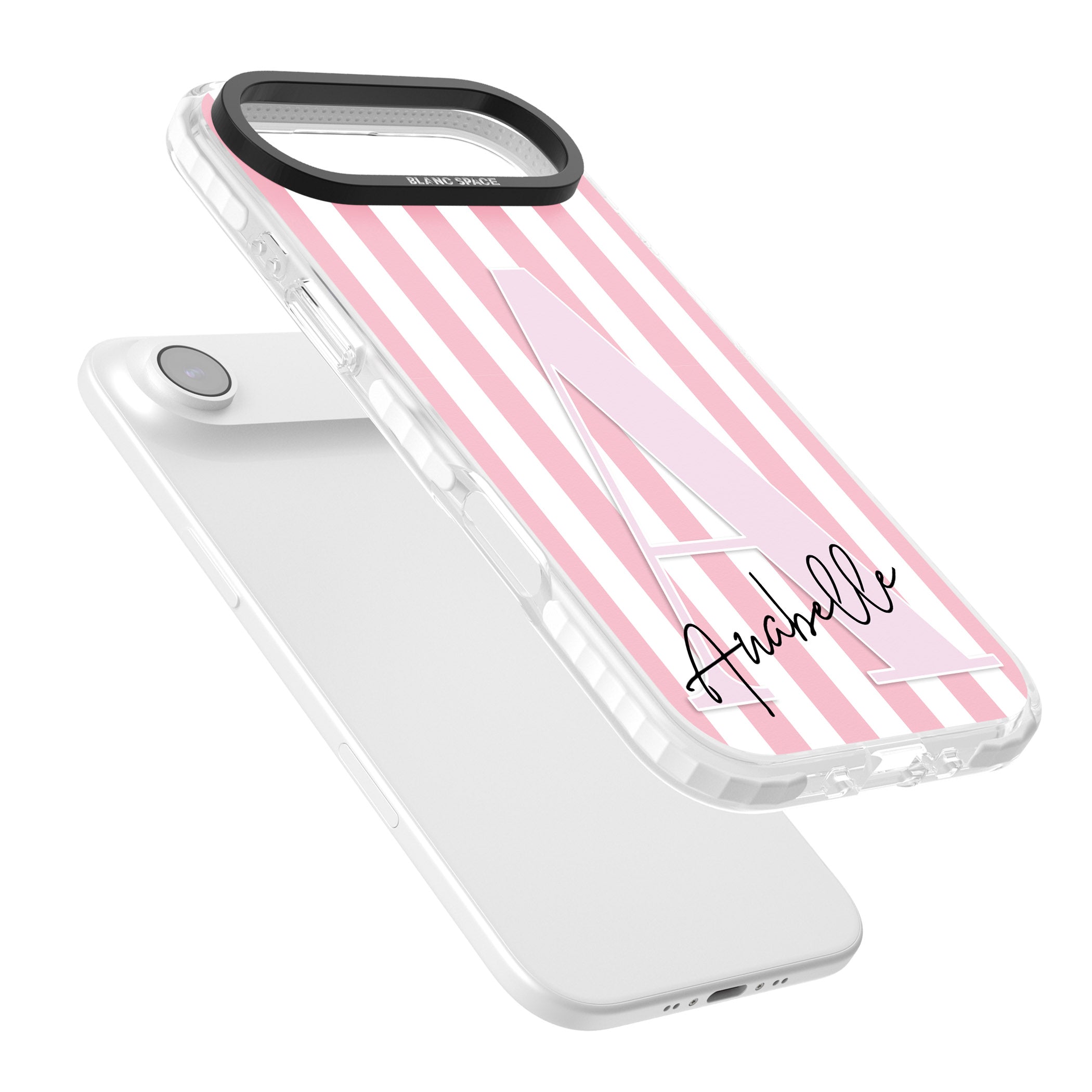 Personalised Pink Stripes & Monogram iPhone 17 Air Impact Pro Clear Phone Case Colours