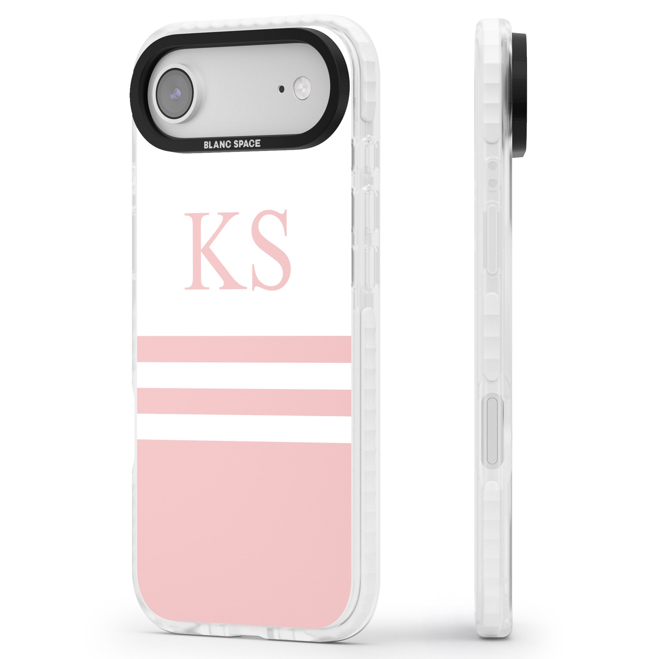 Personalised Pink Stripes & Initials iPhone 17 Air Impact Pro Clear Phone Case Side Profile