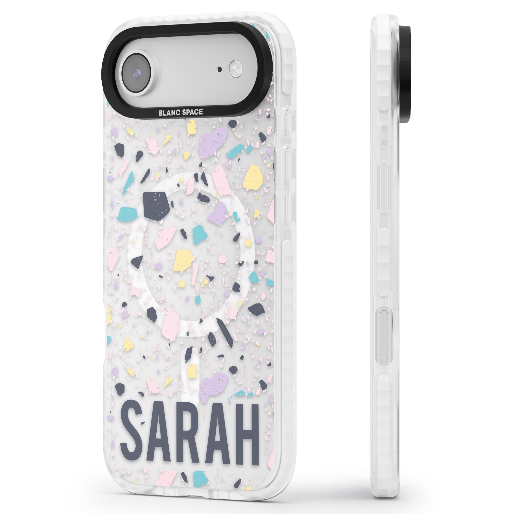Personalised Pastel Terrazzo iPhone 17 Air Impact Pro Clear Phone Case Side Profile